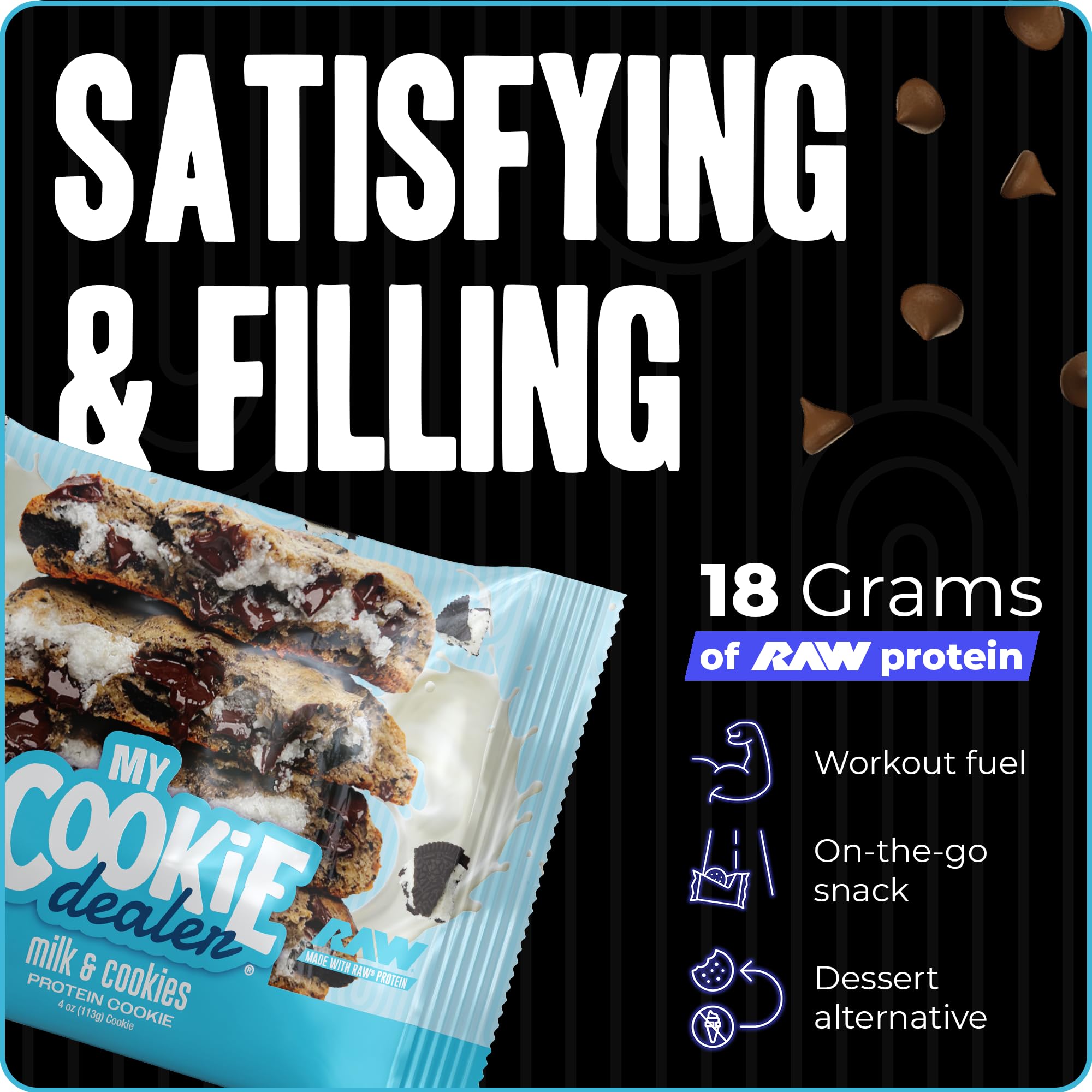 My Cookie Dealer Protein Cookies, Milk and Cookies Flavor (6-Pack, 4oz Each) - High Protein Snack with 18g Protein per Cookie | Made with RAW Nutrition Protein | Individually Wrapped for Travel, Gym & On-the-Go Healthy Snacking