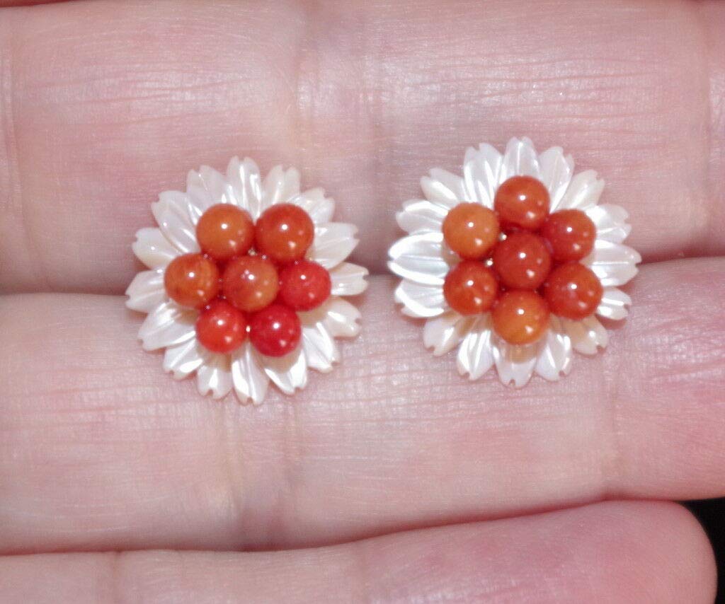 Angel Skin Coral Mother of Pearl (MOP) Carved Flower 15MM Jacket Studs - Elegant Jewelry for Women, Perfect for Formal Events & Bridal Accessories