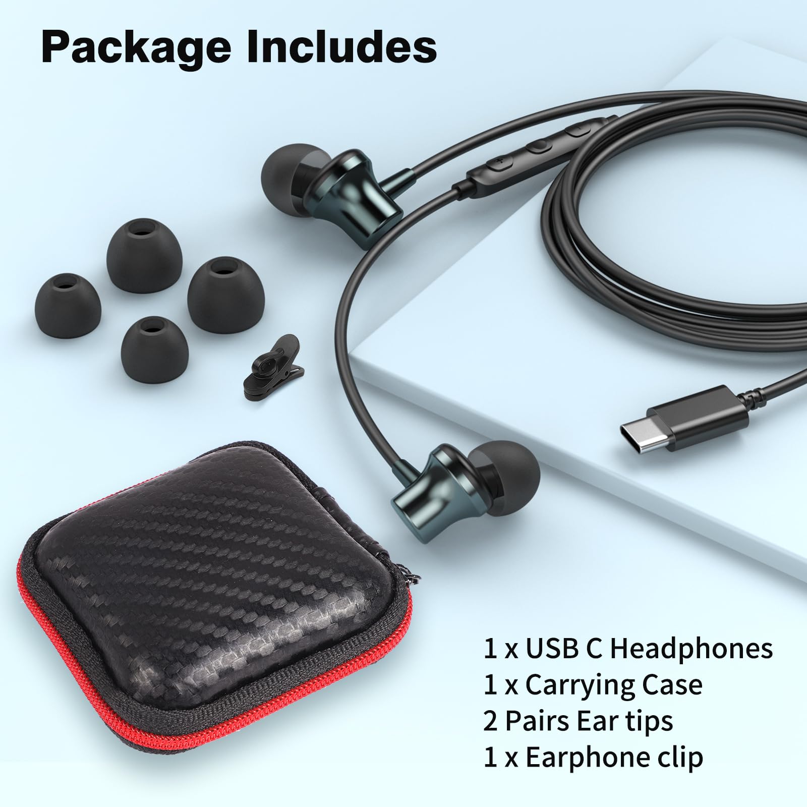 USB Type C Wired Earbuds with Microphone & Volume Control - Noise Canceling Magnetic In-Ear Headphones Compatible with iPad 10th Gen, iPad Air 5th Gen, iPad Pro 11