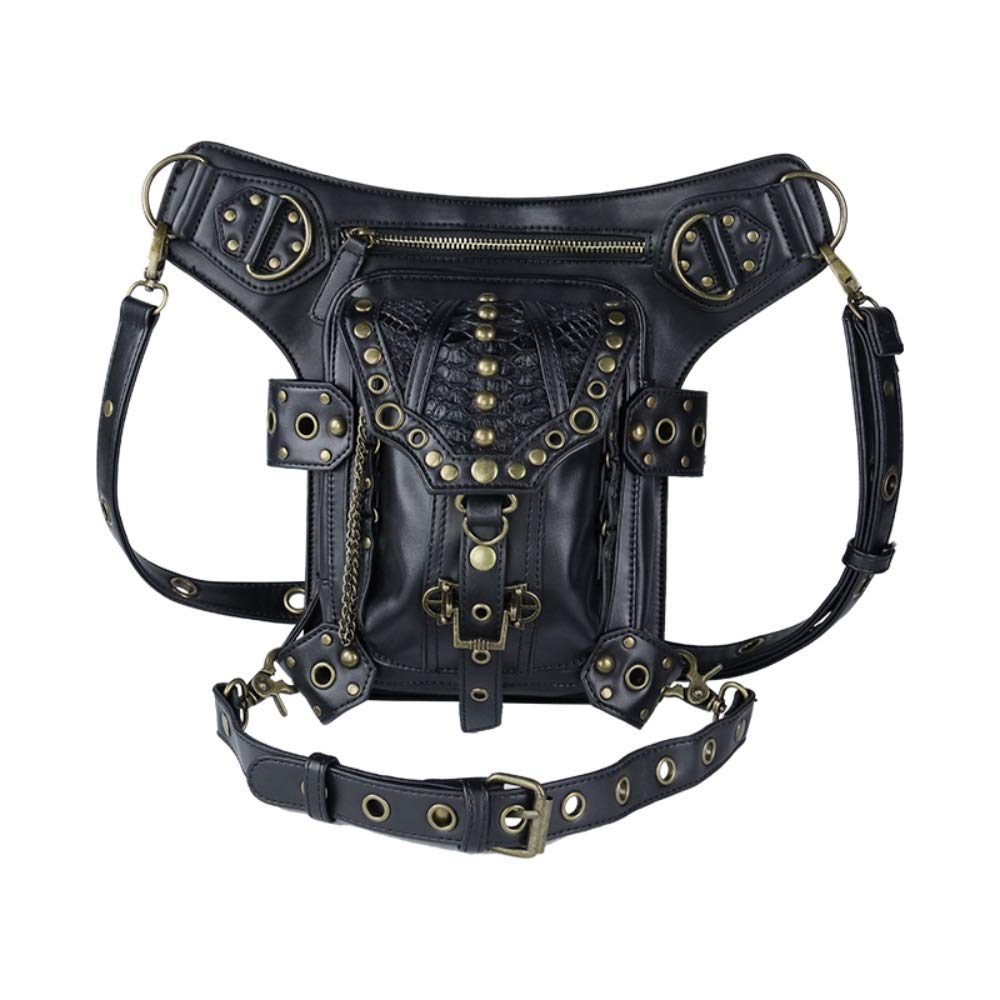 XCJ Vintage Leather Motorcycle Leg Bag - Punk Gothic Steampunk Thigh Hip Holster Purse, Shoulder Bag & Waist Pack for Bikers & Fashion Enthusiasts - Perfect for Motorcycle Rides, Concerts & Gothic Events