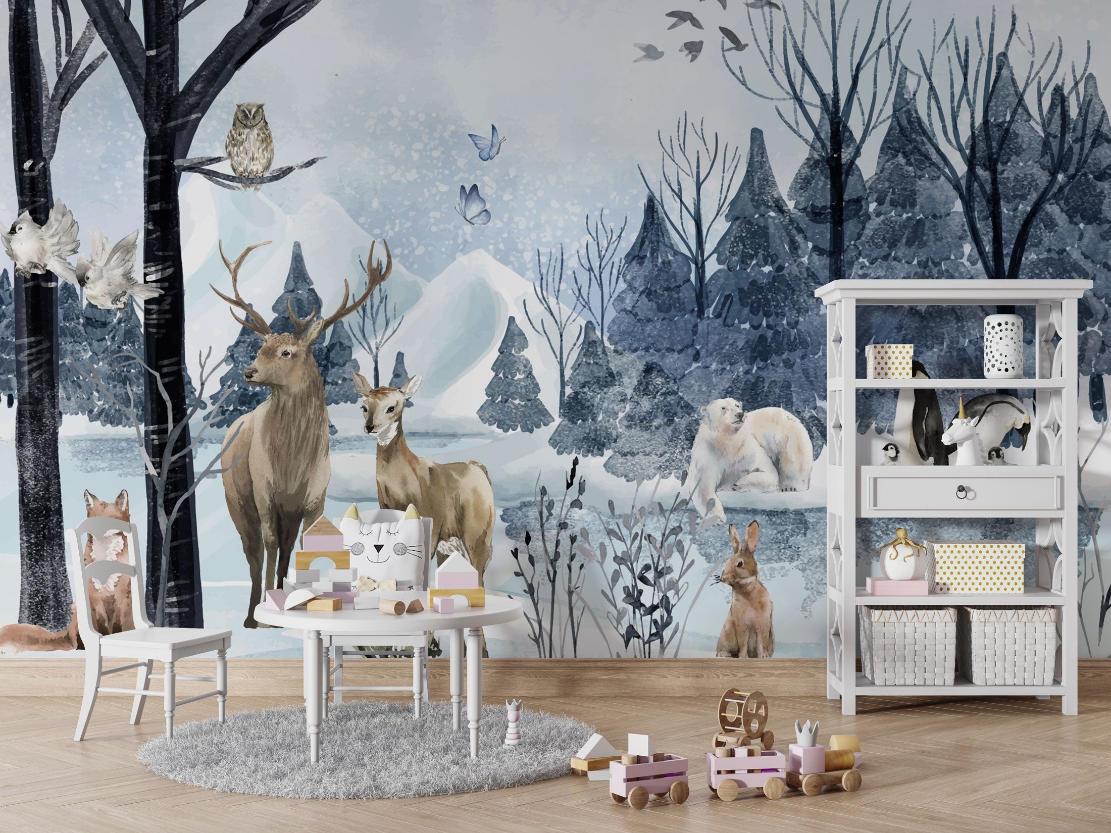 Snow Animals Kids Room Wallpaper Mural - Arctic Themed Nursery Decor for Boys & Girls | Perfect for Bedroom, Playroom & Nursery Walls