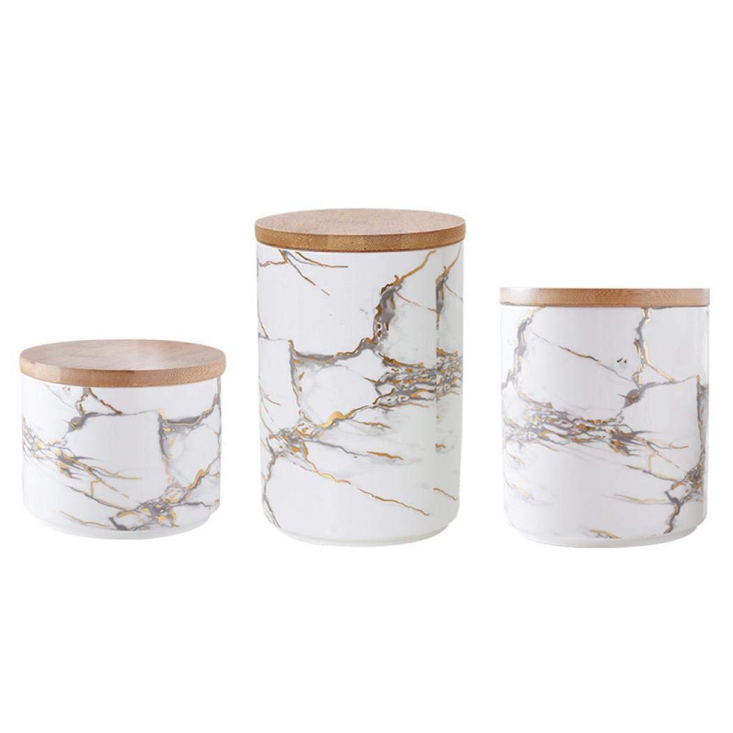 Premium Ceramic Food Storage Canister with Airtight Bamboo Lid - Marble Print Kitchen Jar for Tea, Coffee Beans, Sugar & Dry Goods | Ideal for Pantry Organization, Coffee Station & Home Decor