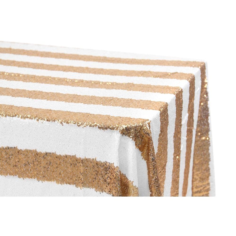 Premium Gold & White Striped Sequin Tablecloth 90