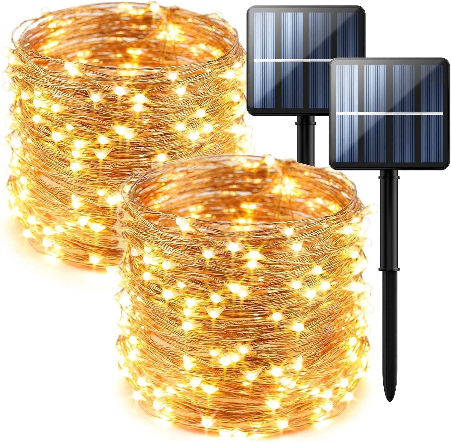 2-Pack 200 LED Solar String Lights Outdoor Waterproof - 8 Lighting Modes Fairy Lights for Christmas Tree, Garden, Balcony, Patio, Wedding & Party Decorations (Warm White) | Perfect for Creating Cozy Ambiance in Backyard, Porch and Special Events