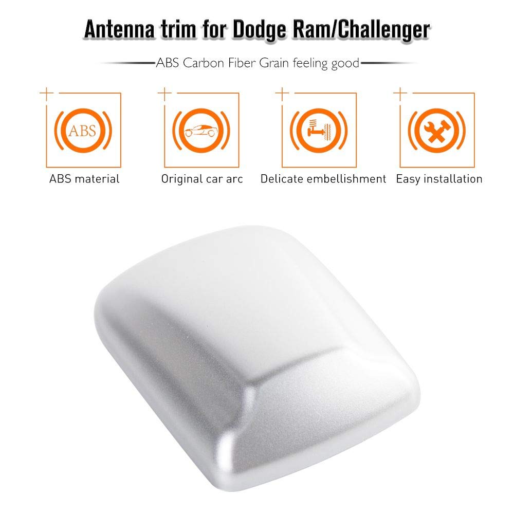 CheroCar Silver Radio Antenna Base Cover Trim for Dodge RAM 1500 Pickup (2010-2015), Dodge Charger (2010-2020), Dodge Challenger (2009-2020) – Exterior Decoration Accessories – Perfect for Car Enthusiasts & Customization Upgrades
