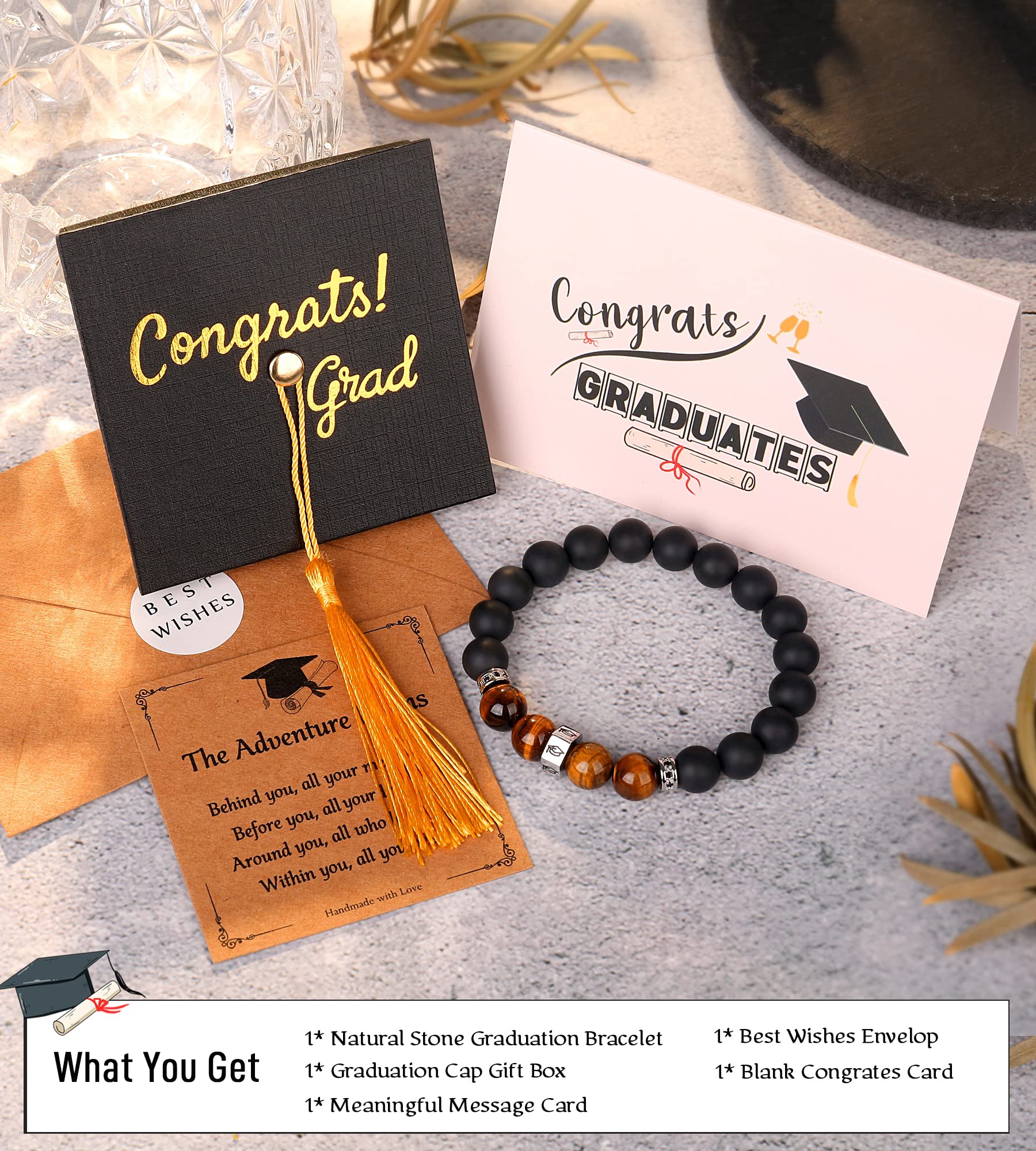 TONY & SANDY Tiger Eye Bead Bracelet for Men - Cool Graduation Gift for Him, Son, Grandson, Nephew - Perfect for College, High School & 5th/8th Grade Graduations - Stylish Accessory for Daily Wear & Special Occasions