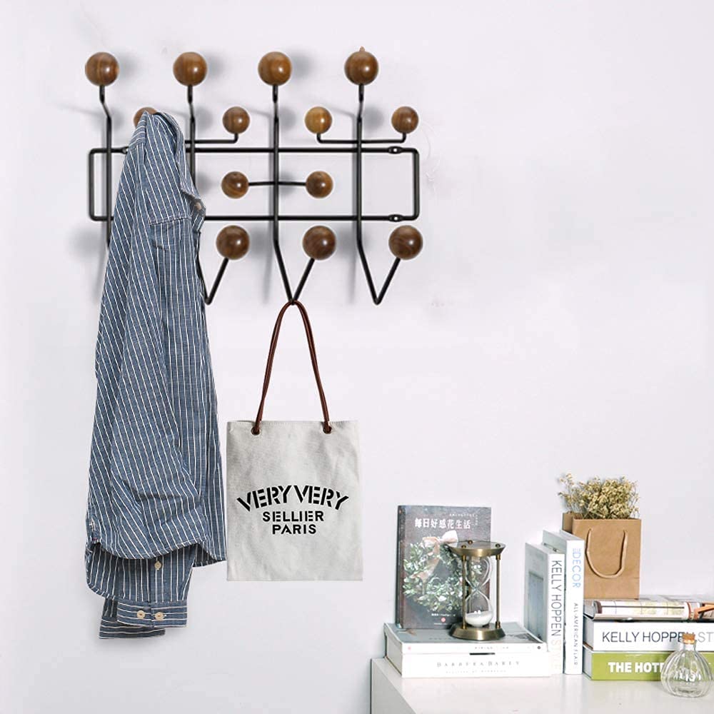Modern Wall-Mounted Coat Rack with Multi-Hooks - Solid Wood Balls Organizer & Metal Shelf for Entryway, Bedroom, or Office Storage | Durable & Stylish Home Decor