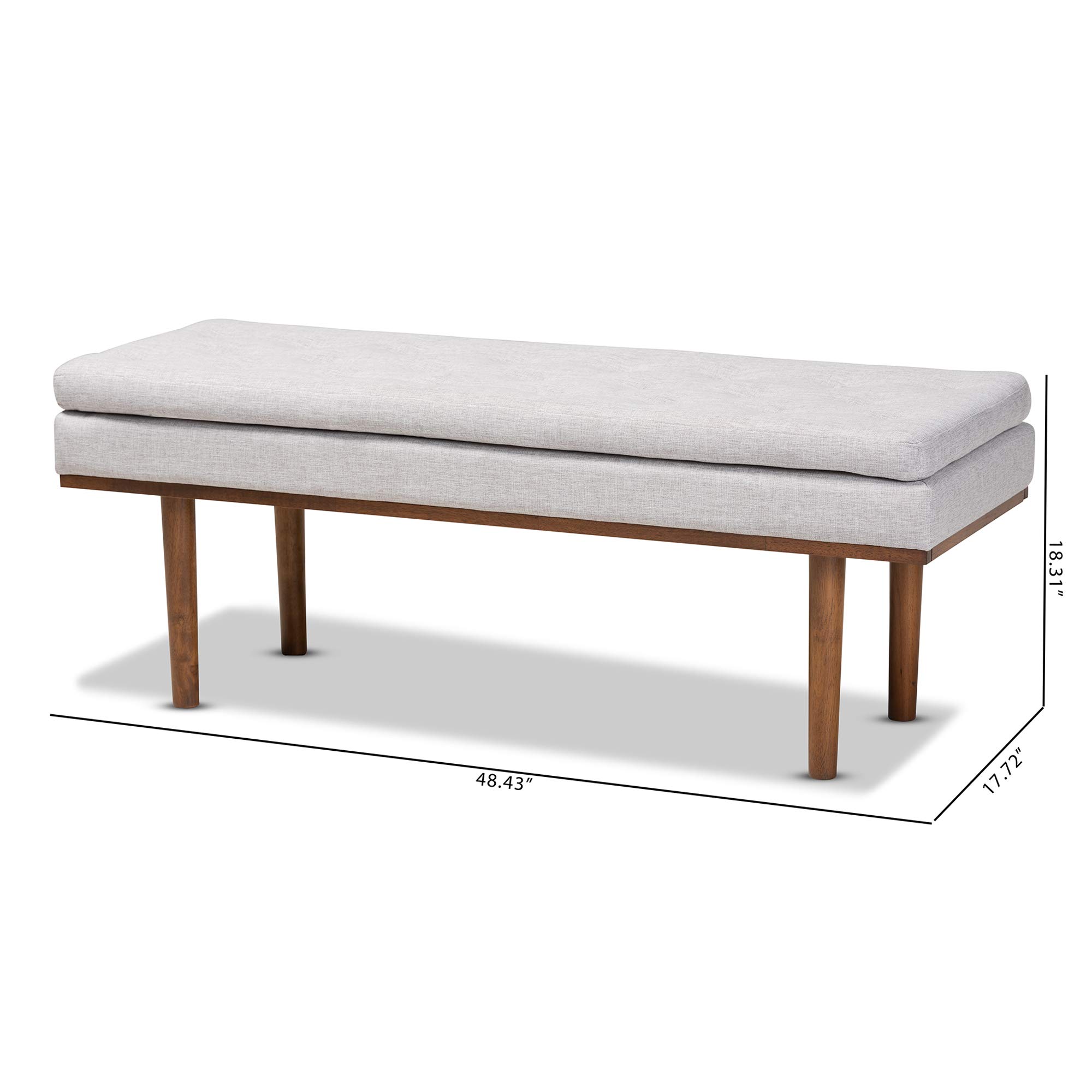 Baxton Studio Modern Upholstered Bench with Walnut Legs, Greyish Beige Fabric - Perfect for Entryway, Bedroom or Living Room Seating