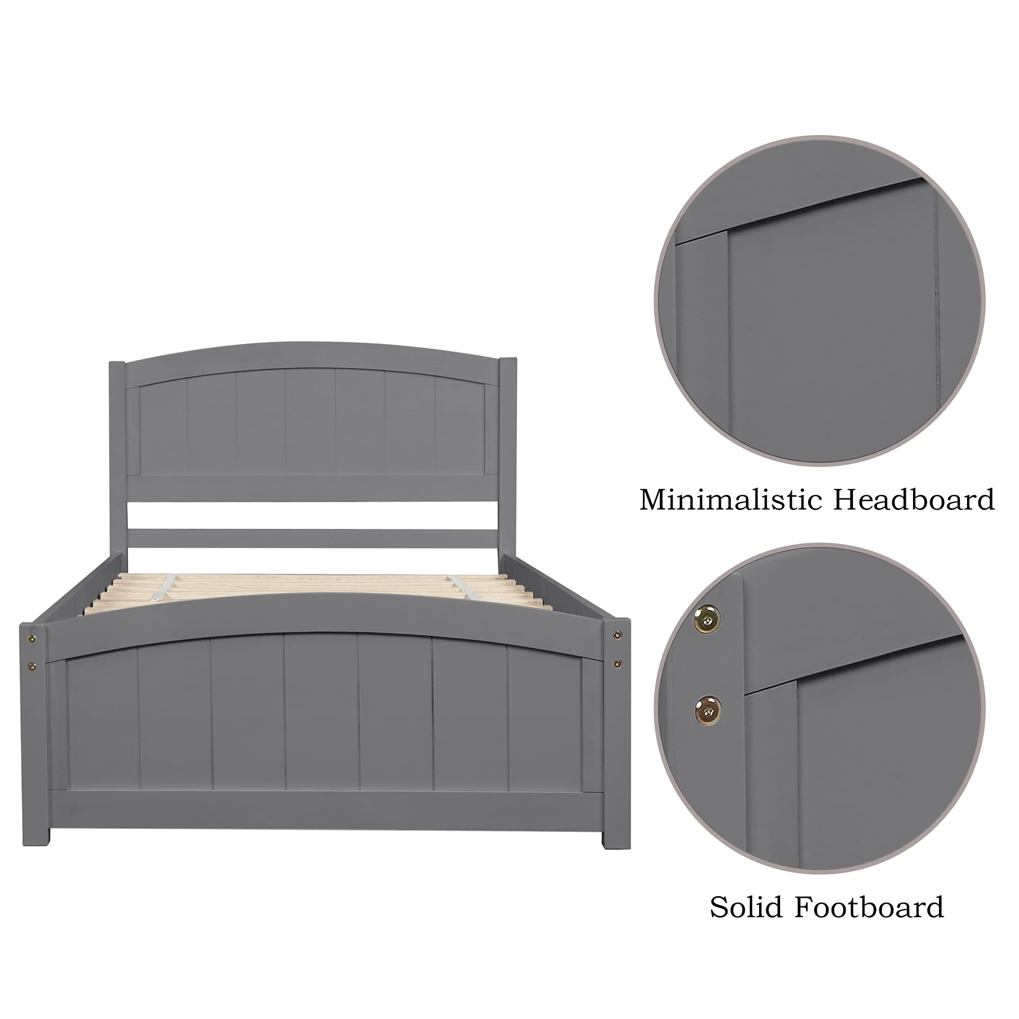P PURLOVE Platform Bed Frame with Wood Slat Support & Headboard - No Box Spring Needed, Gray - Perfect for Modern Bedrooms & Guest Rooms