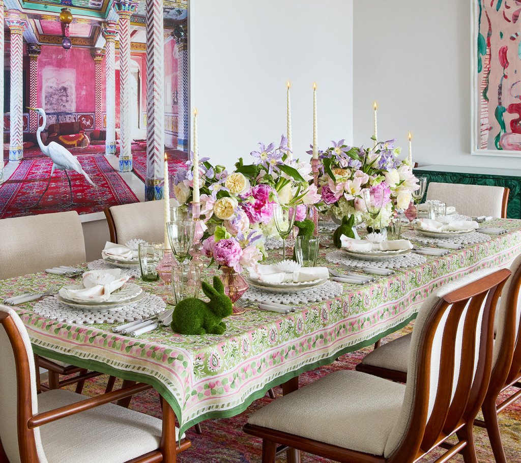 Premium Mira Tablecloth - Green & Pink Floral Design for Dining Table Decor, Perfect for Weddings, Parties, and Home Decor