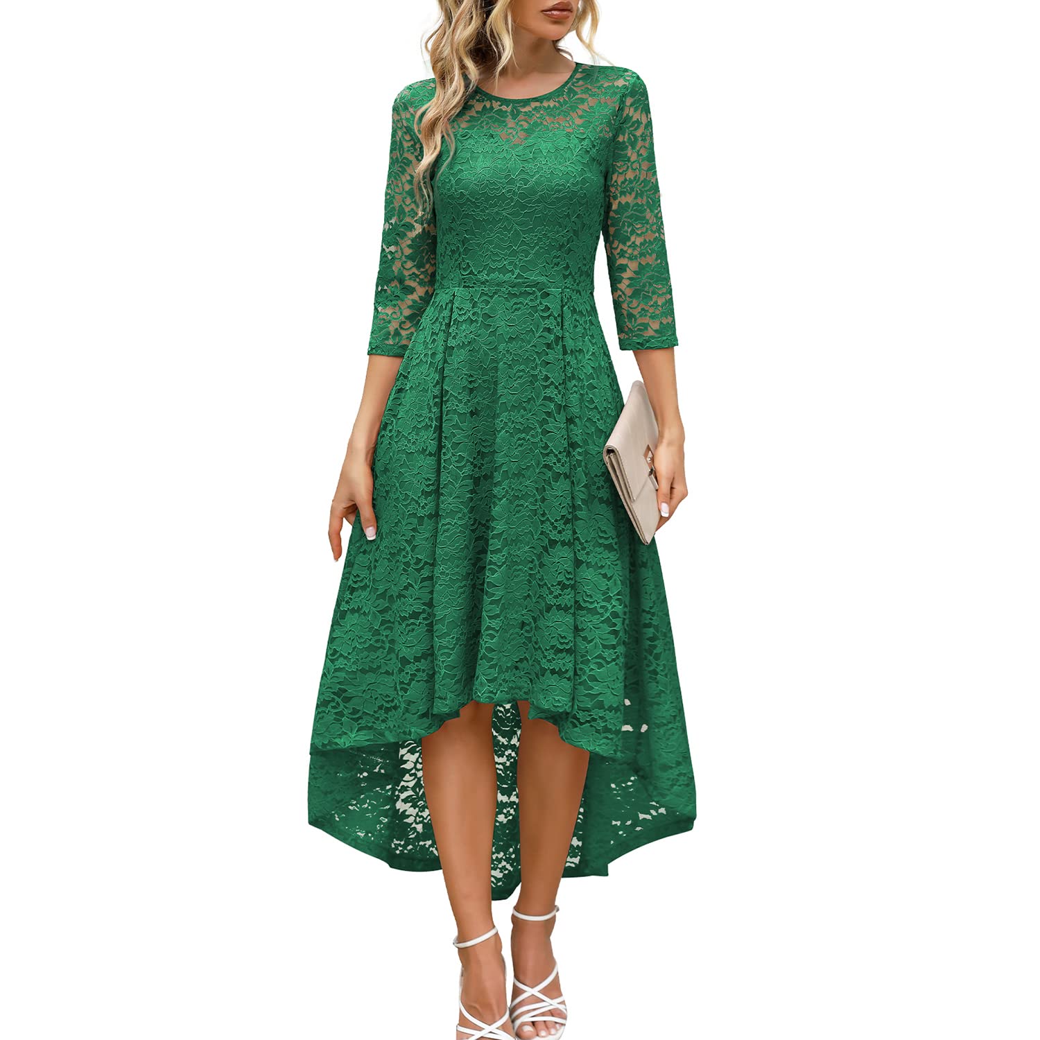 Elegant Women's Hi-Lo Lace Cocktail Dress for Wedding Guest, Bridesmaid, Evening Party & Ball Gown - Perfect for Formal Events, Prom & Special Occasions