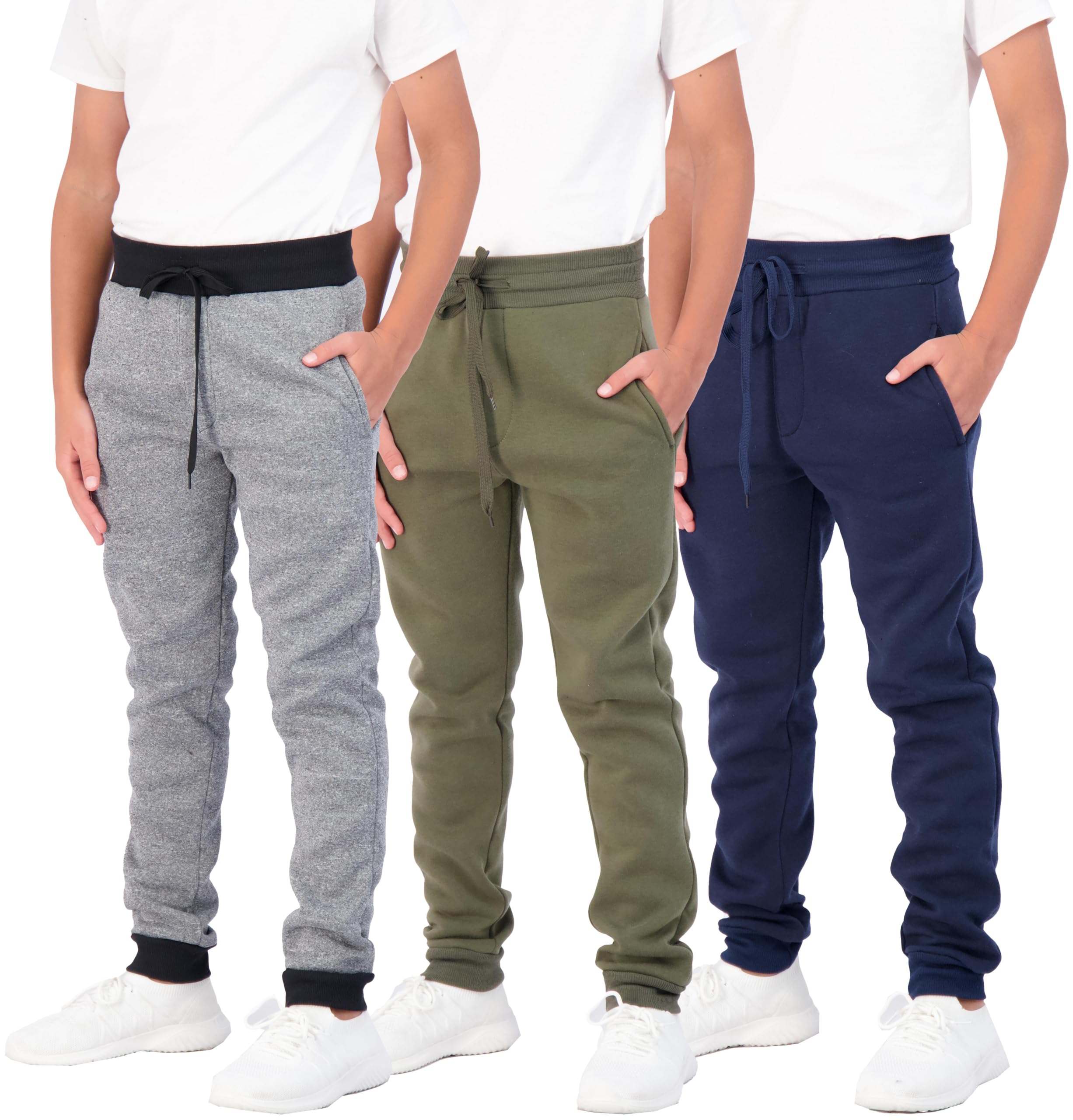 Real Essentials 3 Pack Boys Cotton Active Fleece Jogger Sweatpants - Soft Comfortable Athletic Pants for Kids, Toddler & Youth - Perfect for School, Playground & Outdoor Activities