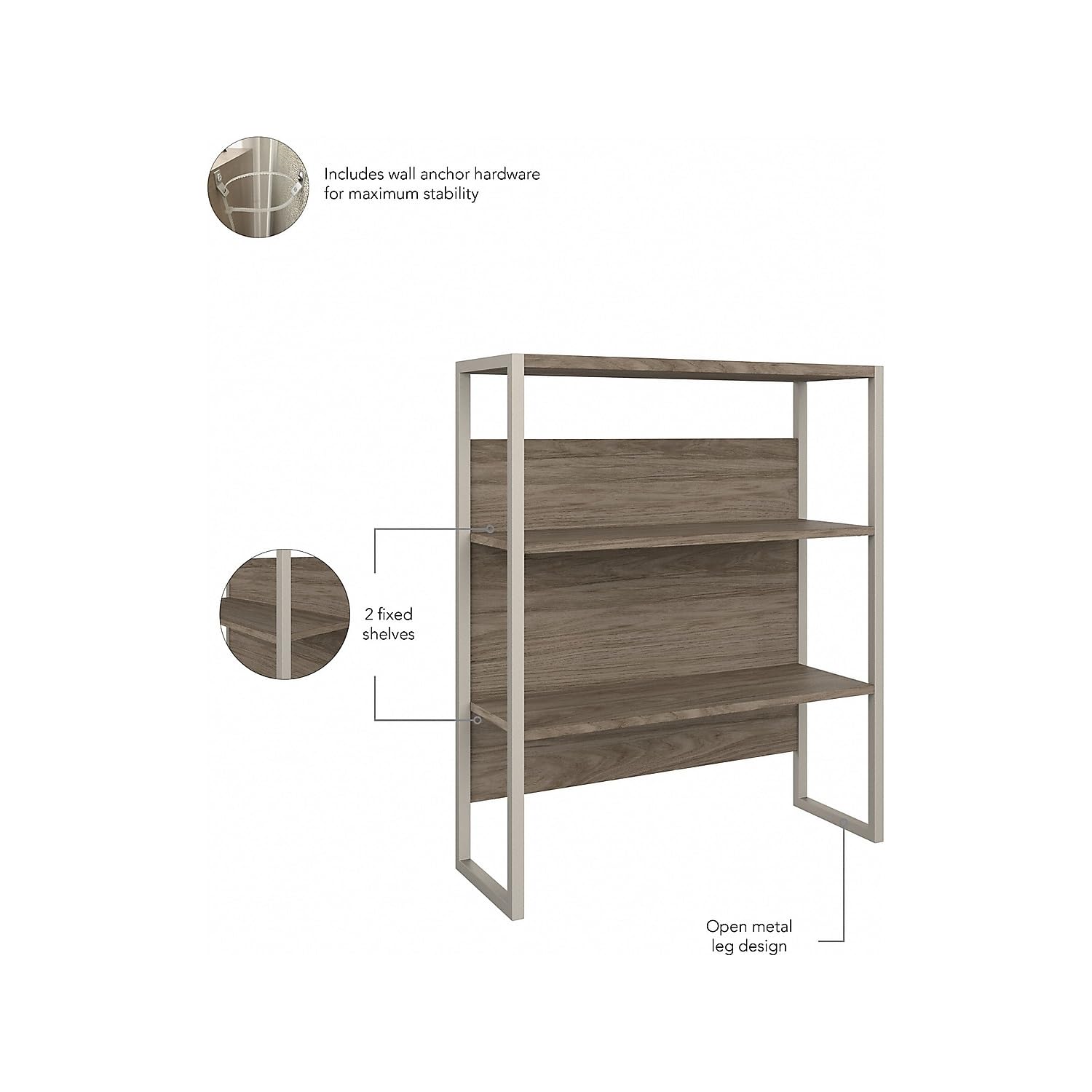 Bush Business Furniture Hybrid 36W Bookcase Hutch in Modern Hickory - Stylish Office Storage Solution for Home & Workspace Organization