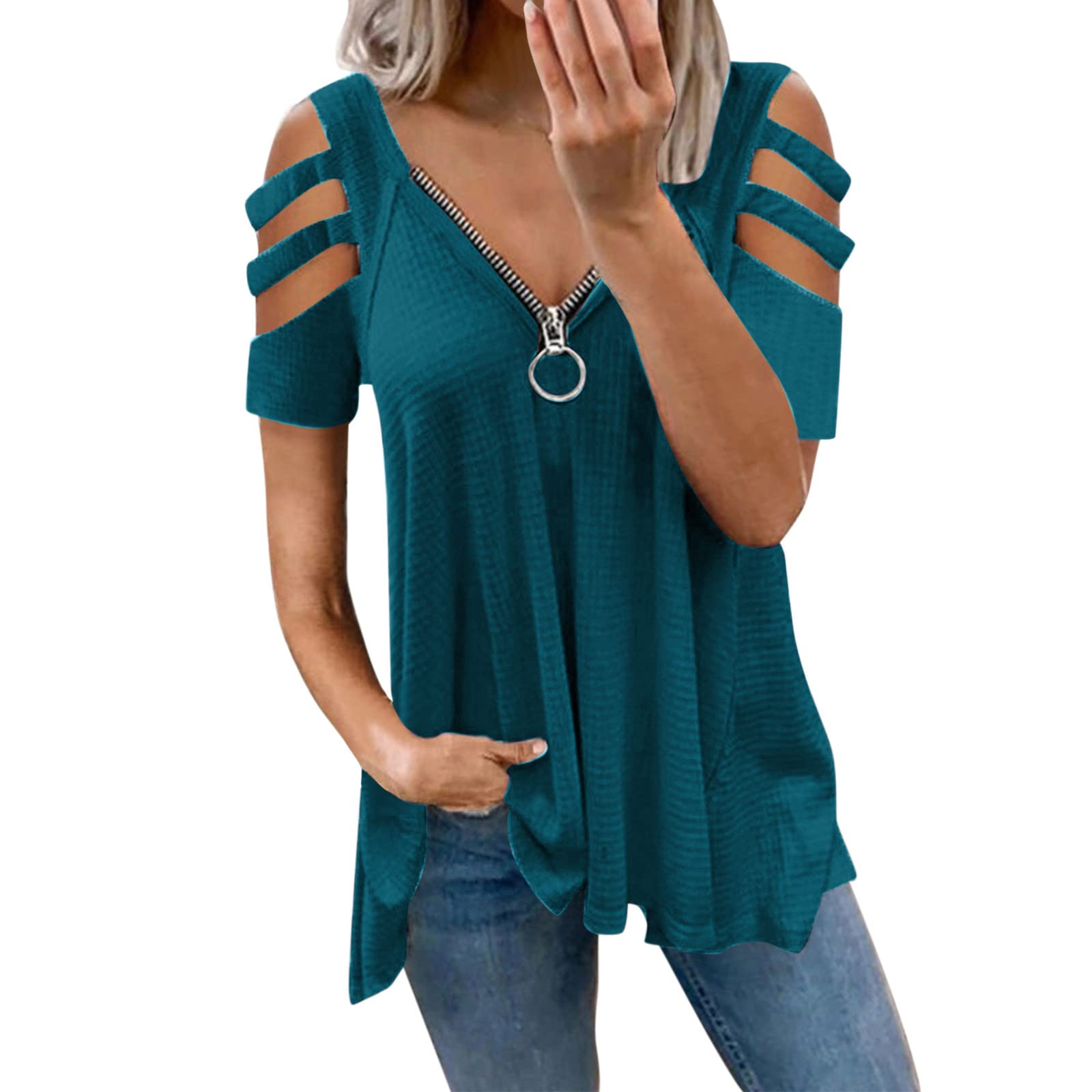 Women's Summer Fashion Loose V-Neck Printed T-Shirt - Casual Short Sleeve Blouse Top for Women | Perfect for Beach, Vacation & Everyday Wear