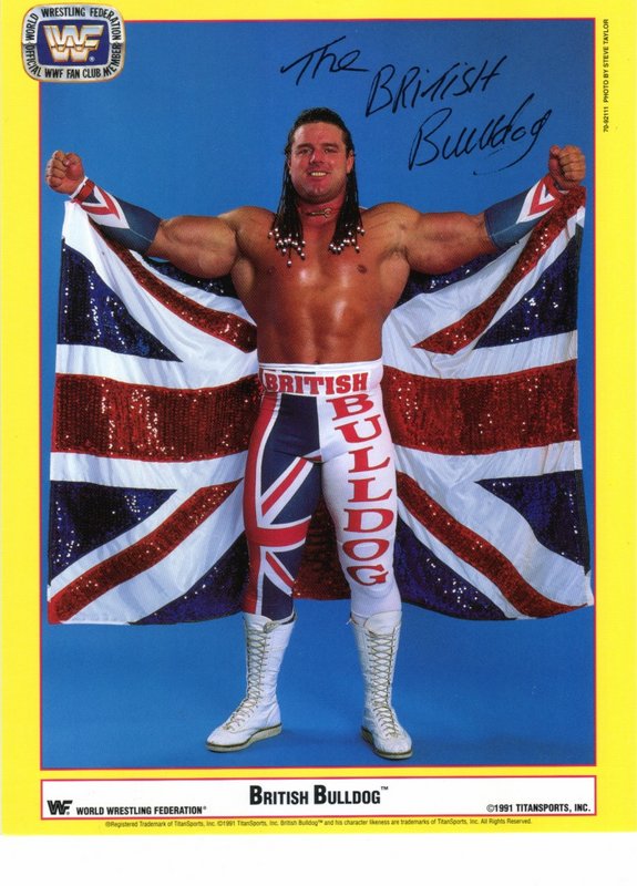 1991 British Bulldog Fan Club Promo Color Trading Card - Pre-Printed Autograph Collectible for Wrestling Memorabilia Fans | Perfect for Display, Trading, and Nostalgic Wrestling Collections