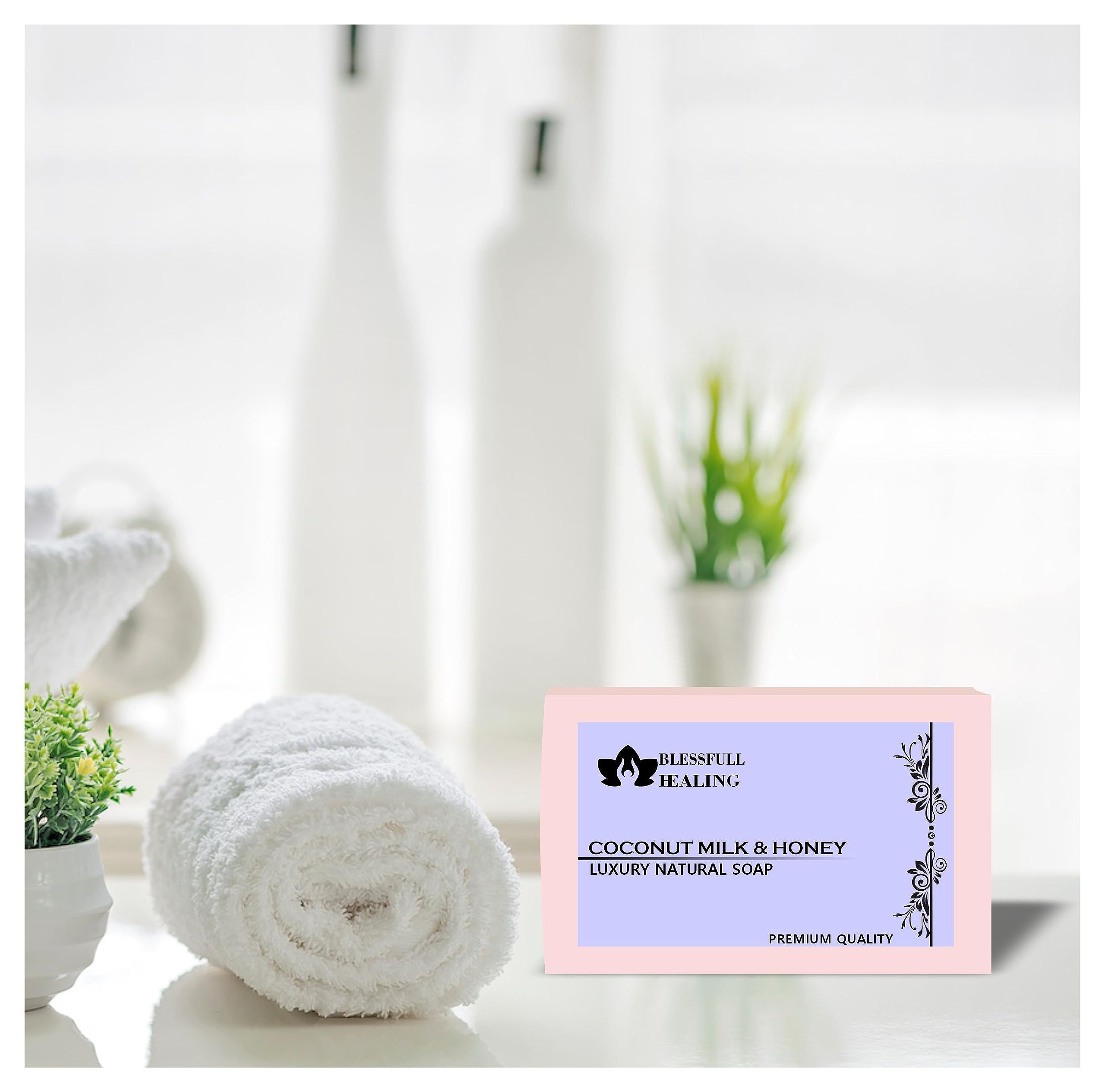 Premium Coconut Milk & Honey Handmade Natural Soap Bars - 4.4 oz (125g) Each, Pack of 4 - Moisturizing & Gentle Cleansing for Dry & Sensitive Skin - Perfect for Daily Use, Gift Sets & Spa Treatments