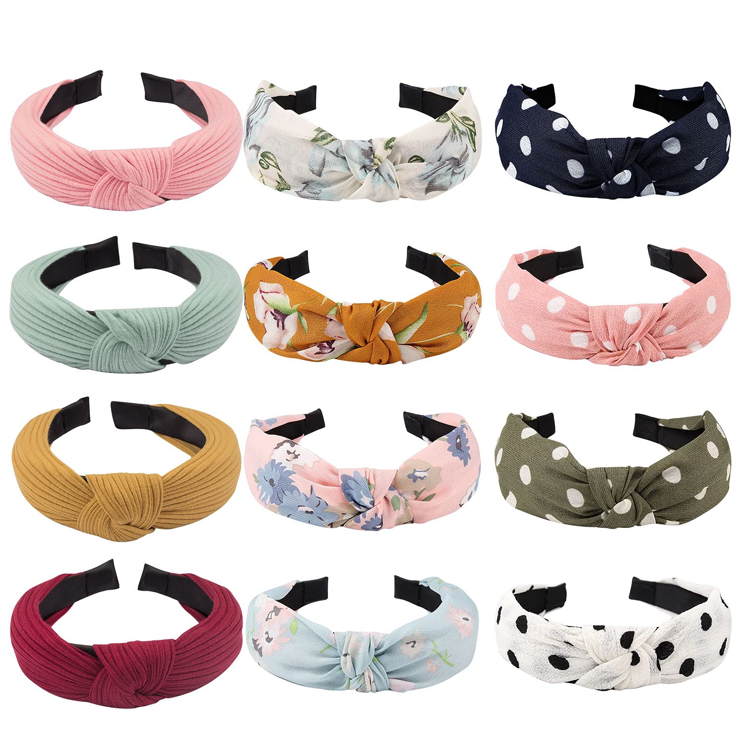 VELSCRUN 24 Pcs Knotted Headbands for Women - Fashion Elastic Hair Bands, Boho Turban Headwraps for Girls & Women - Perfect for Workouts, Yoga, Beach, and Everyday Styling