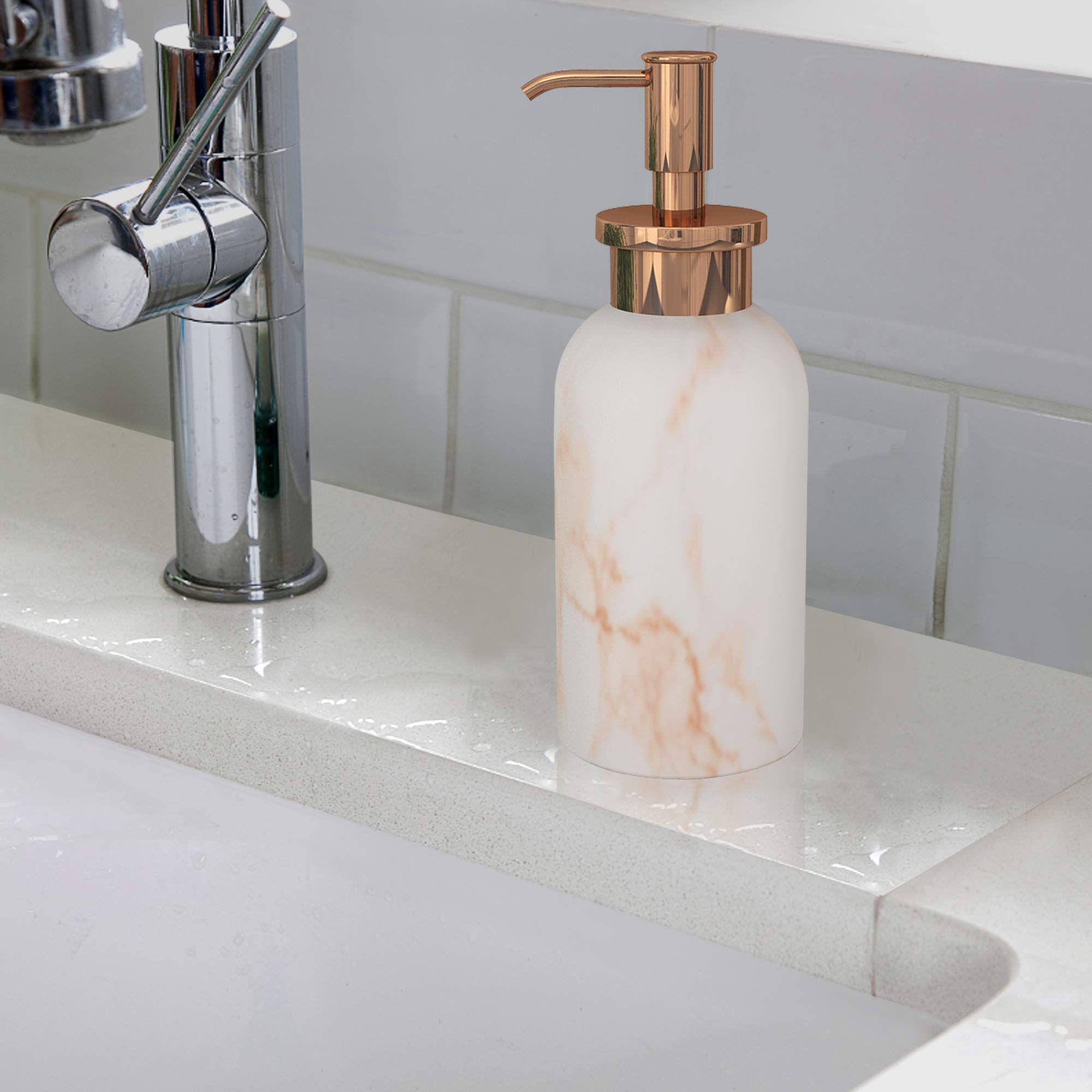 Nu-Steel MST6CH Misty Copper Collection Lotion Dispenser - Elegant Resin & Metal Soap Pump for Bathroom, Kitchen & Vanity - Perfect Home Decor Accessory for Modern Living Spaces