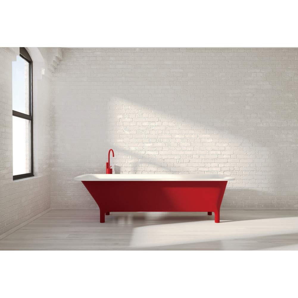 YongFoto 5x3ft Red Bathtub Photography Backdrop - White Brick Wall Vinyl Background for Bathroom Decor, Video Conferencing, Party Banner & Photo Studio Props | Perfect for Live Streaming, Portrait Photography & Home Decor Themes