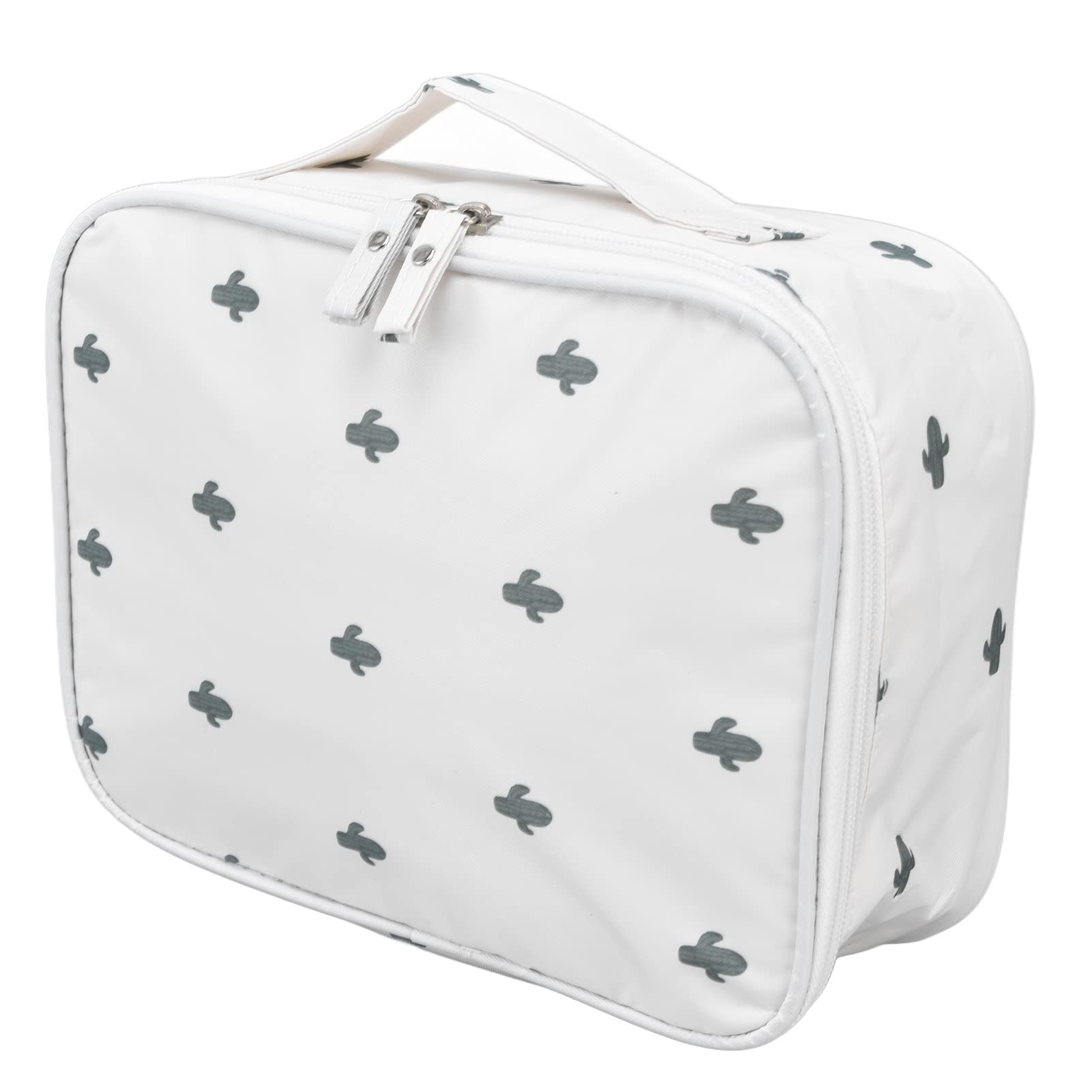Bizofft Large Capacity Makeup Travel Bag - Waterproof Thickened Toiletry Organizer for Women, Multi-Function Cosmetic Case for Camping, Office & Travel (White Cactus Design) - Perfect for Gym, Vacation & Daily Use