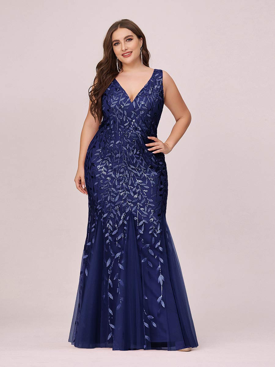 Ever-Pretty Women's Sequin V-Neck Sleeveless Bodycon Mermaid Evening Gown Plus Size Formal Prom Dress 07886-PZUSA - Perfect for Weddings, Galas & Special Occasions