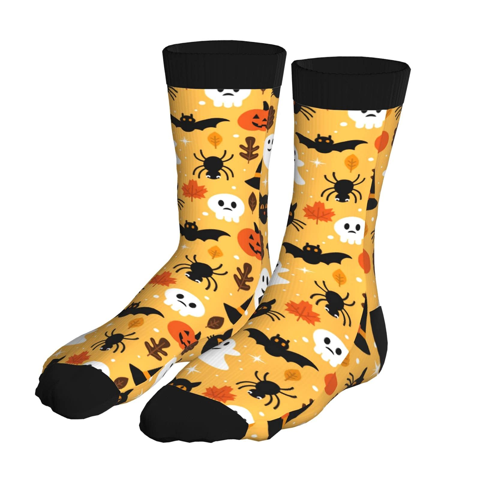 Halloween Ghost Black Cat Funny Compression Socks for Women & Men - Novelty Crew Socks Gift for Nurses, Athletes & Travelers - Perfect for Costumes, Workouts & Long Flights