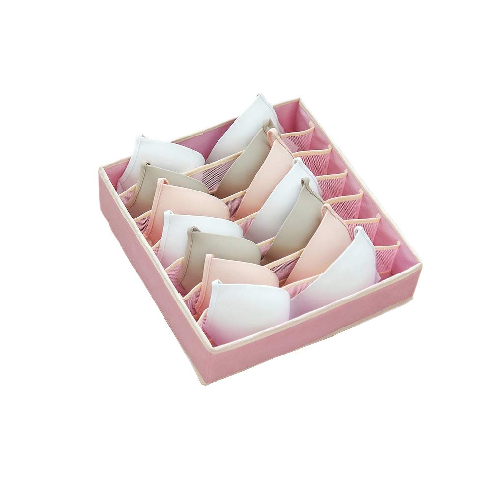 Washable Pink 7-Grid Lingerie Storage Box & Underwear Organizer for Bras, Socks, Drawer, Closet - Perfect for Bedroom, Travel & Laundry Room Organization