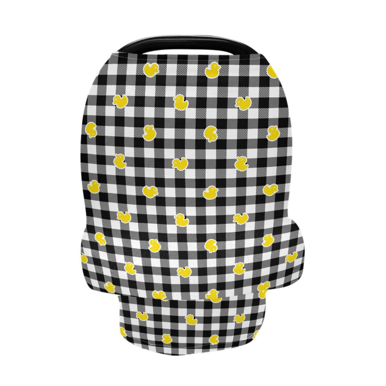 Yellow Duck Baby Car Seat Cover - Soft Black & White Buffalo Plaid Nursing Canopy for Infant Stroller | Breathable & Cozy for Girls & Boys | Perfect for Breastfeeding, Summer, Spring & Fall Outings