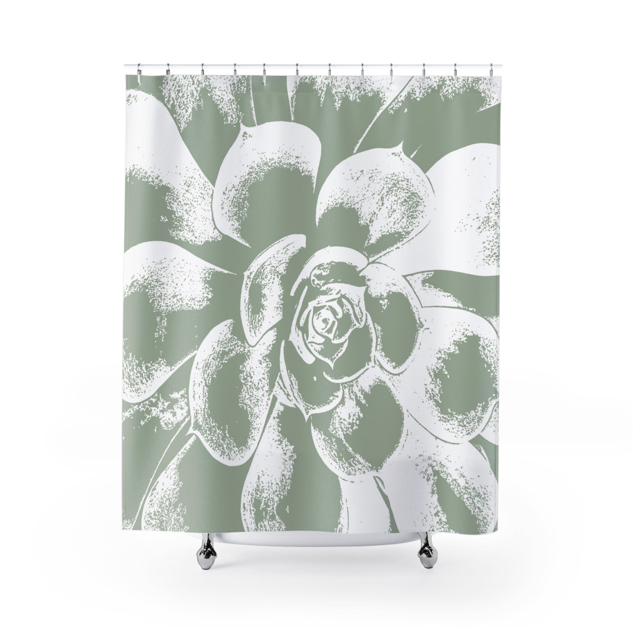 Large Green and White Succulent Shower Curtain - Waterproof Bathroom Decor for Plant Lovers | Perfect for Boho, Farmhouse & Modern Bathrooms