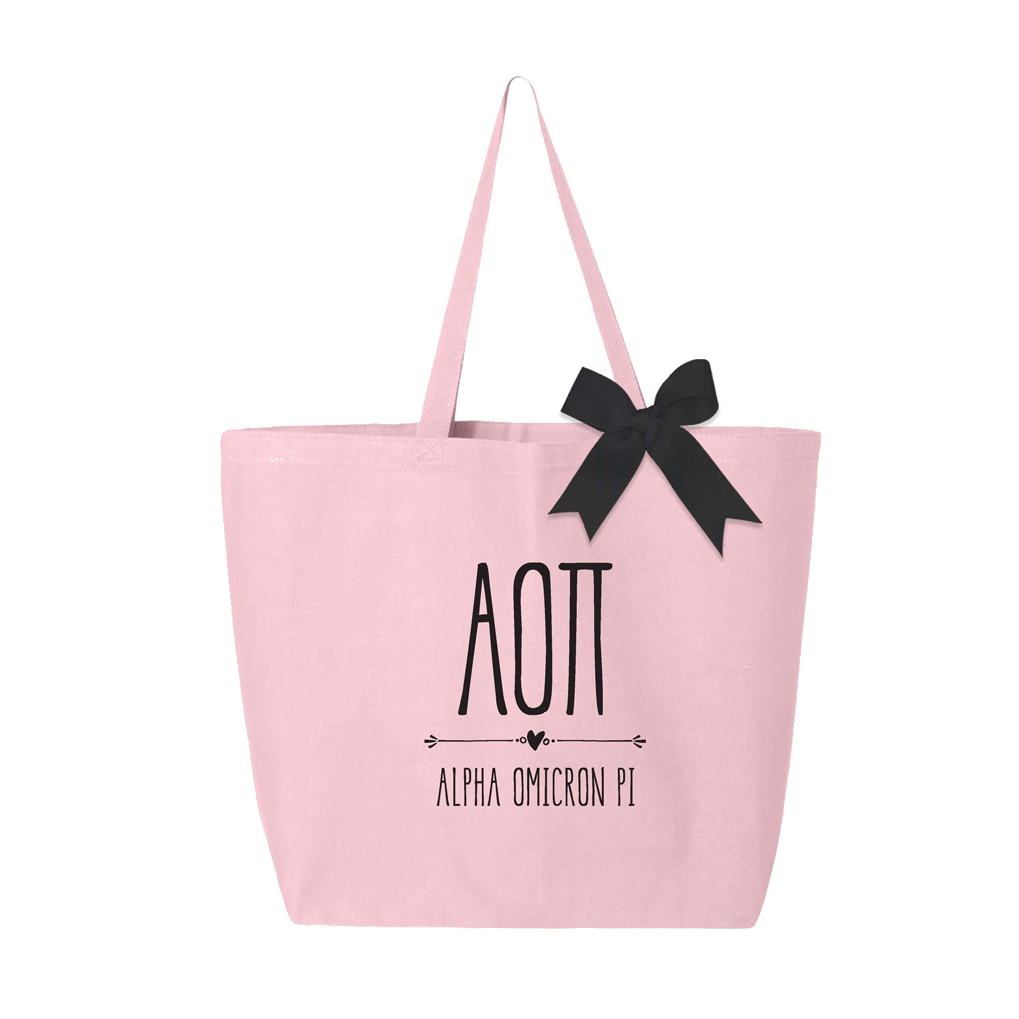 Stylish Pink Tote Bag with Elegant Black Bow - Premium Sorority Canvas Tote for Women - Large Capacity Sisterhood Gift (Perfect for College, Greek Life Events & Everyday Use)