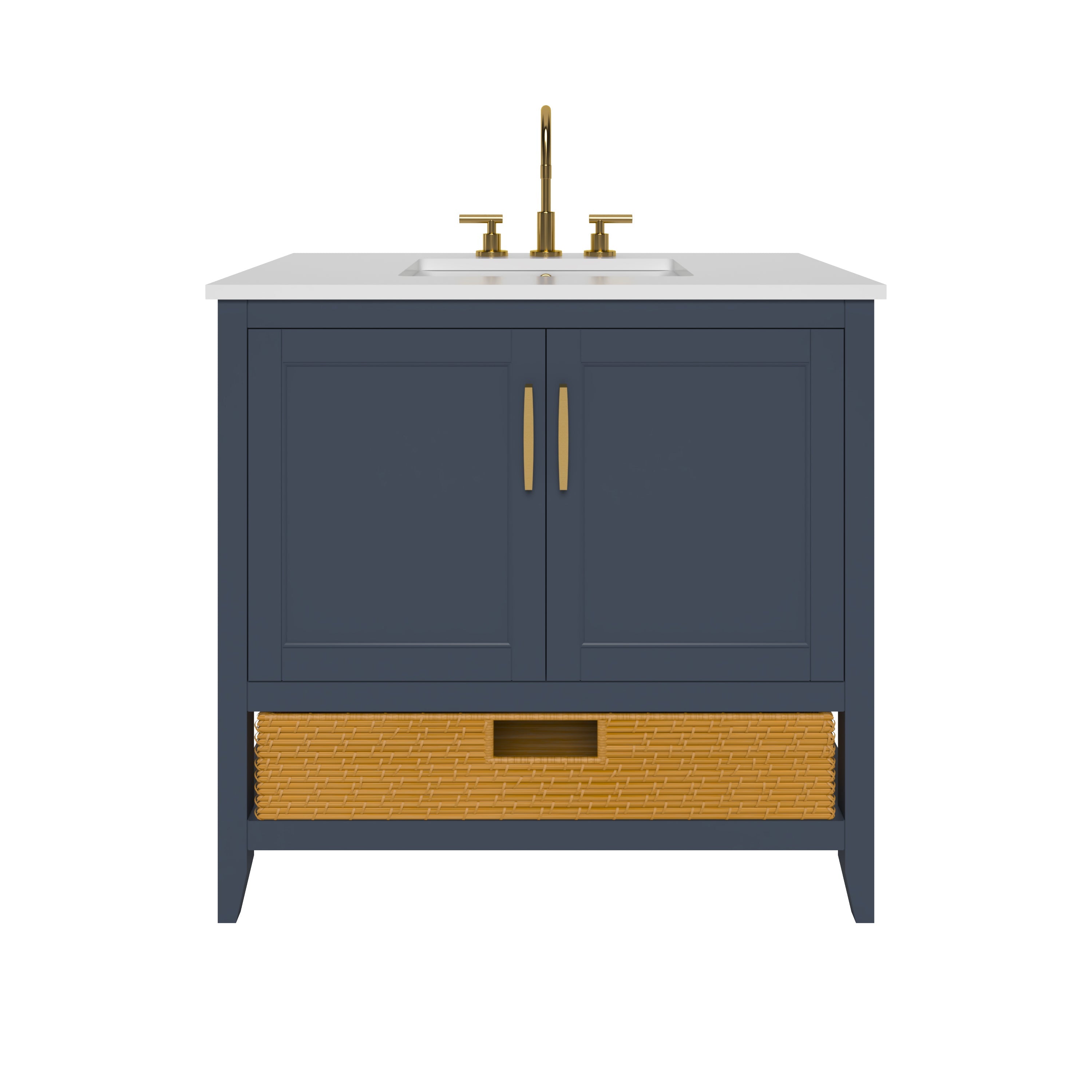 35.5 Inch Blue Bathroom Vanity Cabinet - Modern Freestanding Storage for Small Bathrooms | Nearmé New York | Perfect for Apartments, Guest Baths & Powder Rooms