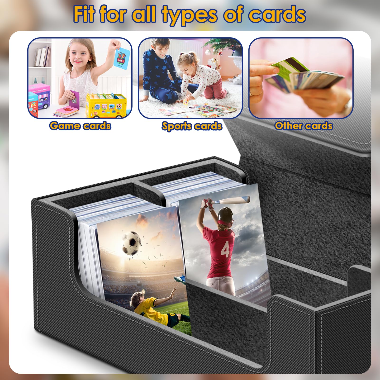 Premium 1200+ Trading Card Deck Case - Leather Magnetic Closure Storage Box for Magic, Sports & Game Cards - Durable Commander Card Protector (Black) - Perfect for Collectors, Tournaments & Home Storage