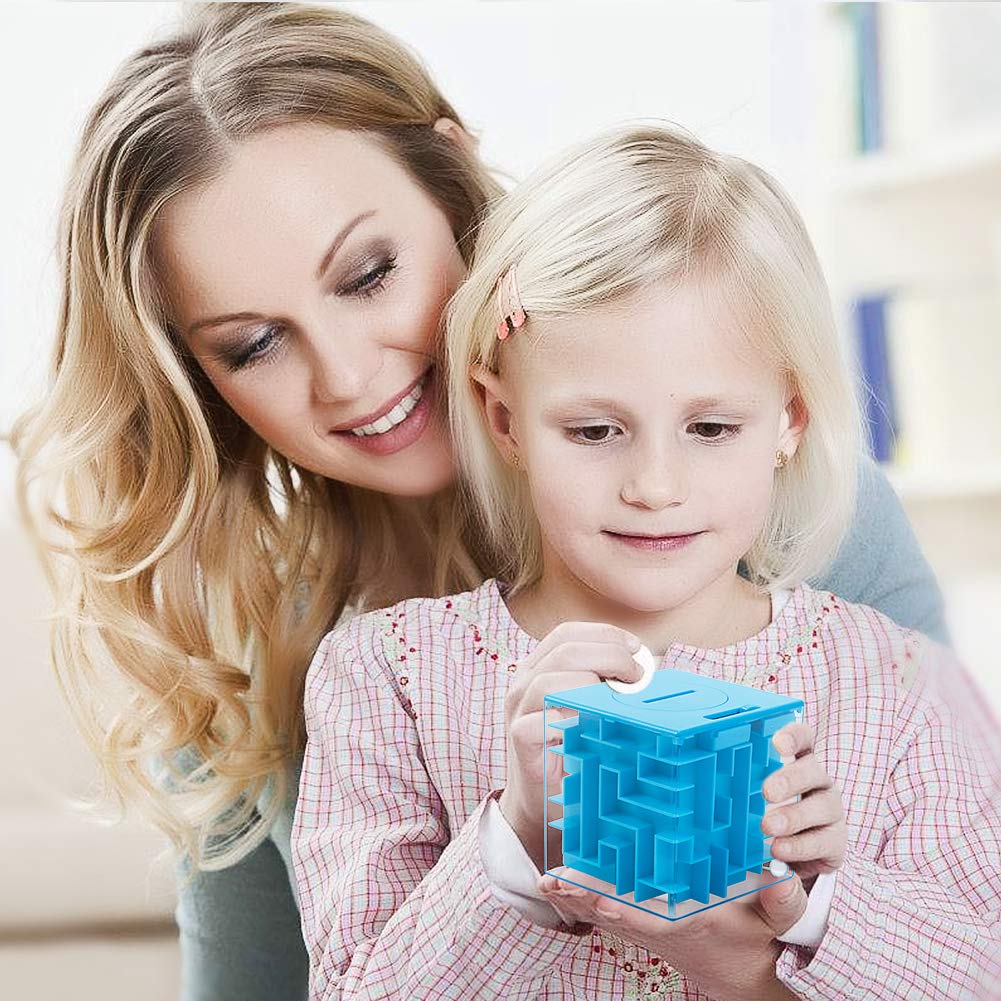 ThinkMax Money Maze Puzzle Box - Fun Brain Teaser for Kids & Adults - Perfect Gift & Money Holder - Blue - Great for Parties, Gifts & Family Game Nights