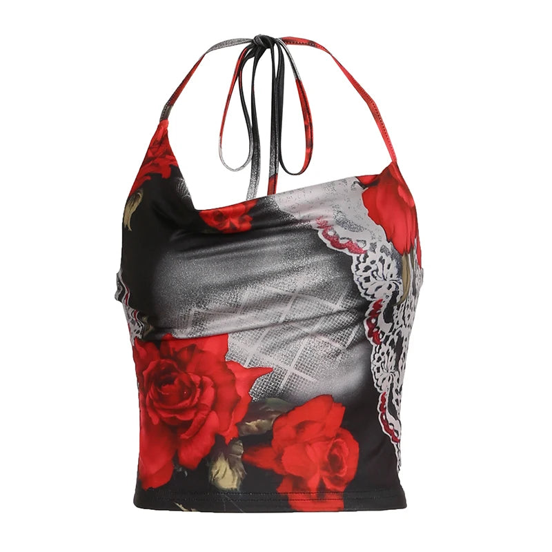 Tie Dye Backless Halter Top for Women - Sexy Crop Top with Floral Print, Streetwear & Harajuku Style - Perfect for Parties, Clubs, and Summer Outfits