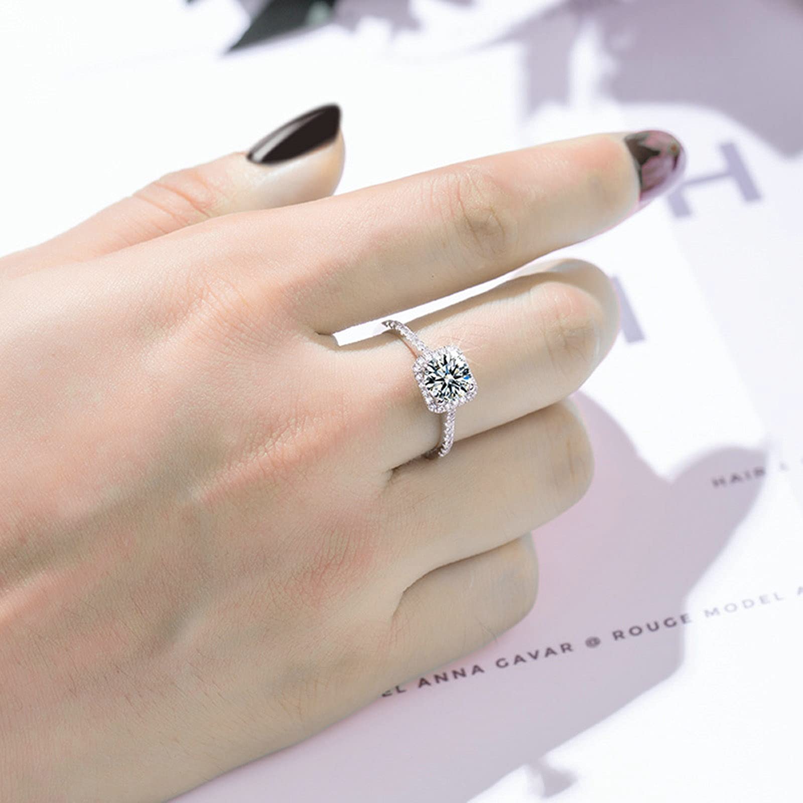9K White Gold Moissanite Engagement Ring for Women - 1ct Round Cut Wedding Band, Anniversary Gift for Mom, Size 4.5 - Perfect for Proposals, Weddings & Special Occasions