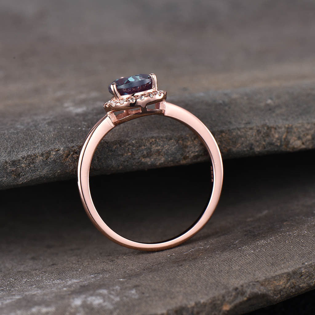 Vintage Pear Shaped Lab Created Alexandrite Engagement Ring - 14K Gold Solitaire Promise Ring for Women, Perfect for Proposals, Anniversaries & Special Occasions