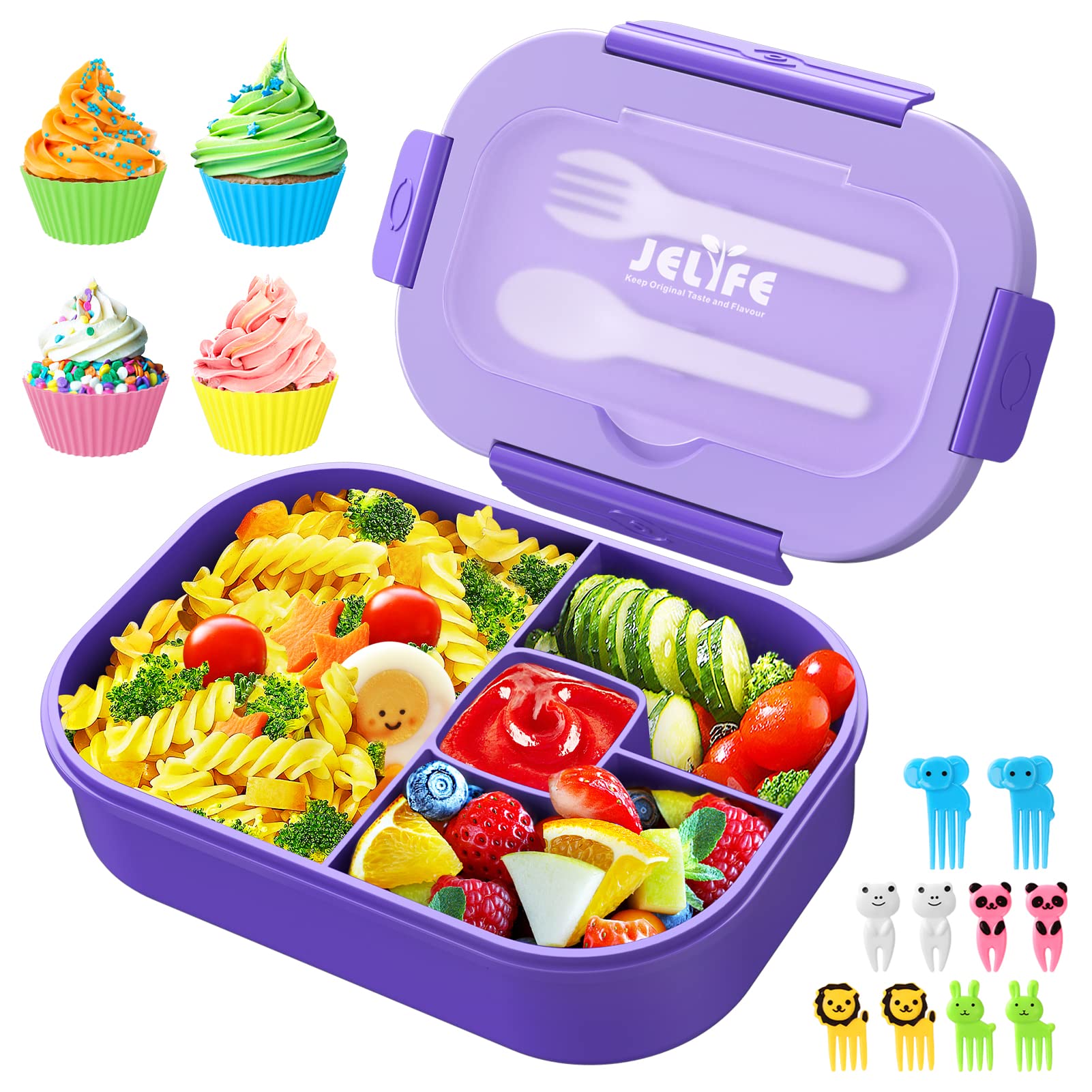 Jelife 1300ml Large Bento Lunch Box for Kids & Adults - Leak Proof, BPA Free Food Container - Perfect for School, Office, Picnics & Travel - Purple