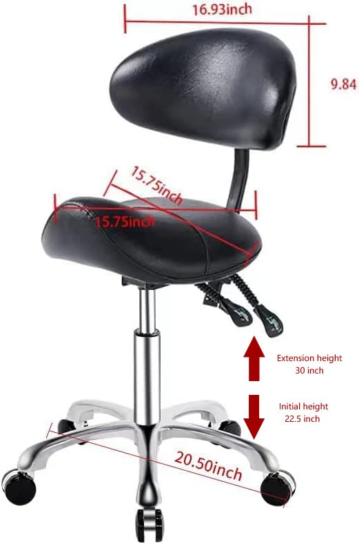 Ergonomic Rolling Saddle Stool with Back Support - Adjustable Salon Stool for Tattoo Artists, Estheticians, Dentists & Spa Professionals (Black) - Perfect for Facial Treatments, Lash Extensions & Clinic Use