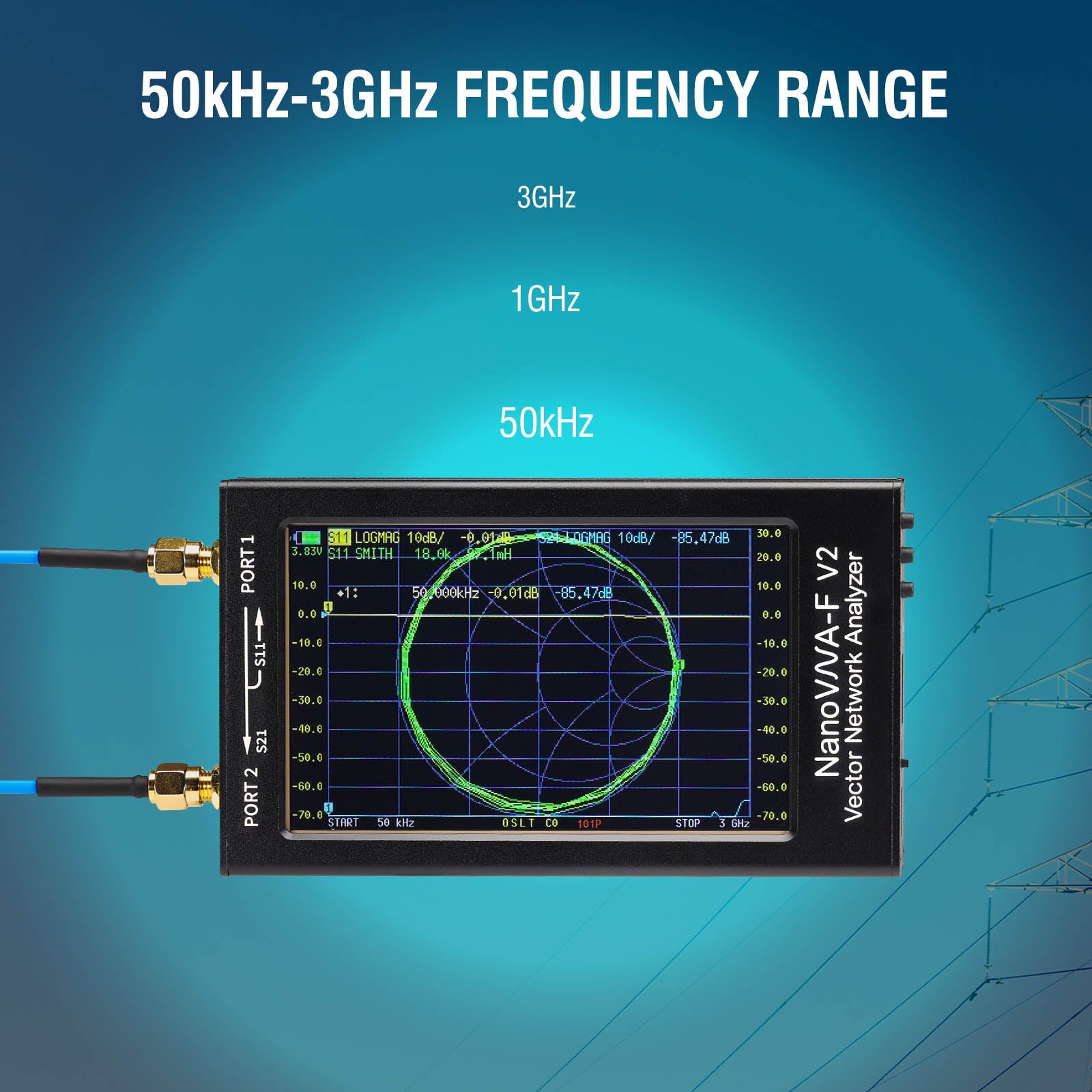 NanoVNA-F V2 Vector Network Antenna Analyzer 50KHz-3GHz with 4.3