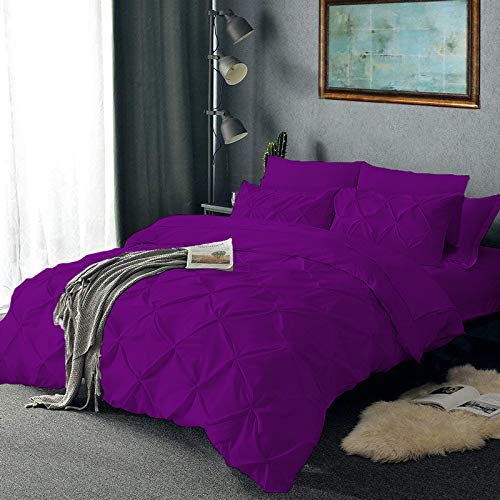 800 Thread Count Egyptian Cotton Queen Comforter Set - Pinch Pleated Pintuck Design, 88x92 Inches, 300 GSM, Purple Solid (1 Comforter + 2 Pillow Shams) | Luxury Down Alternative Bedding for Master Bedroom & Guest Room