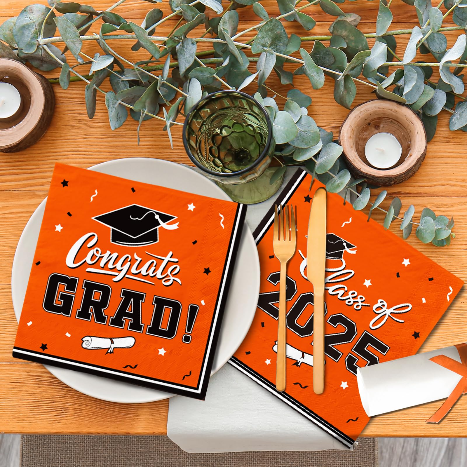 Gatherfun Graduation Party Disposable Napkins - 3-Ply Paper Napkins for College & High School Graduation (50 Pack, Orange) - Perfect for Graduation Decorations, Party Supplies & Celebrations