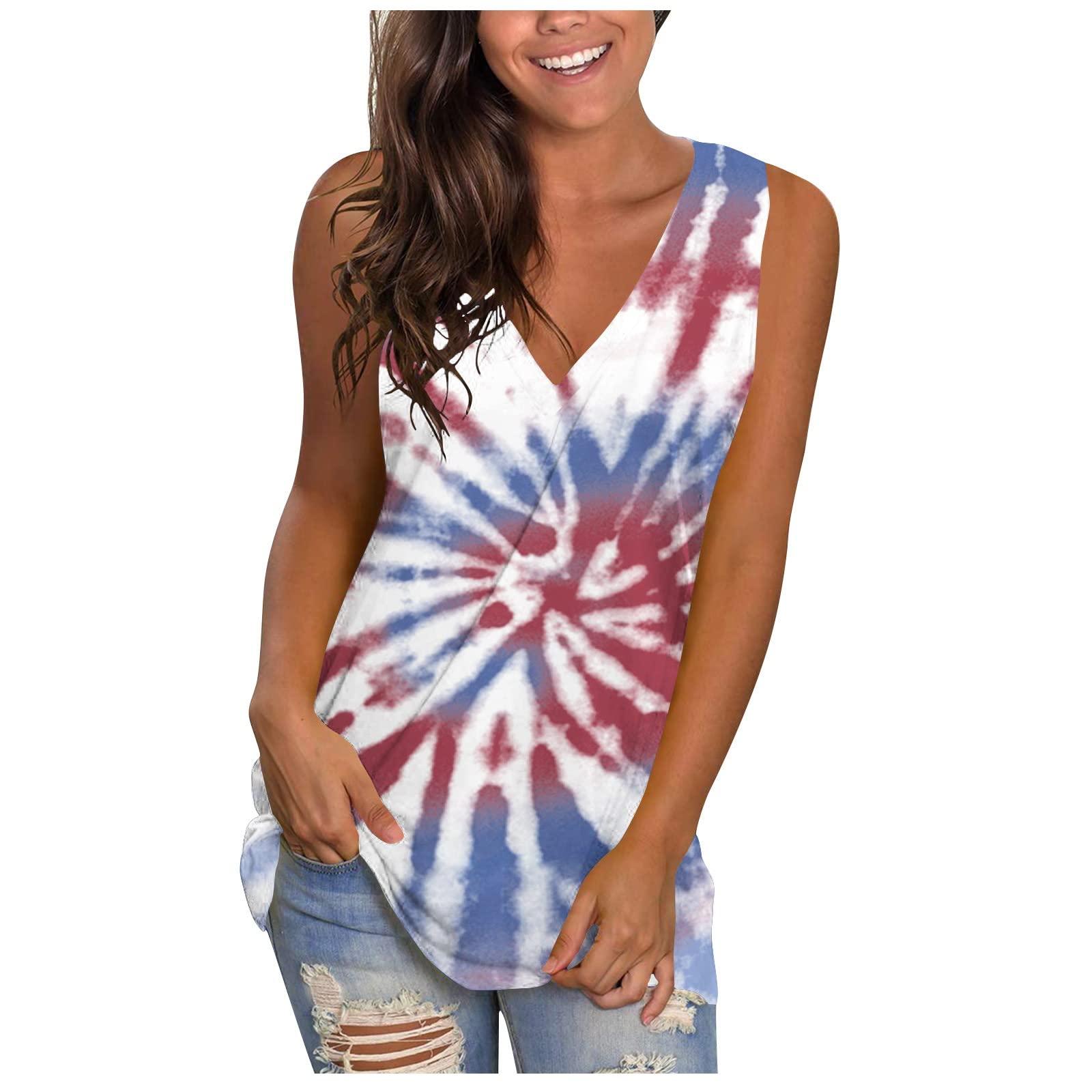 Ylioge Women's Summer Tops - Fashion Printed Loose Casual V-Neck Sleeveless Blouse | Perfect for Beach Outings, Vacation Wear & Casual Summer Outfits