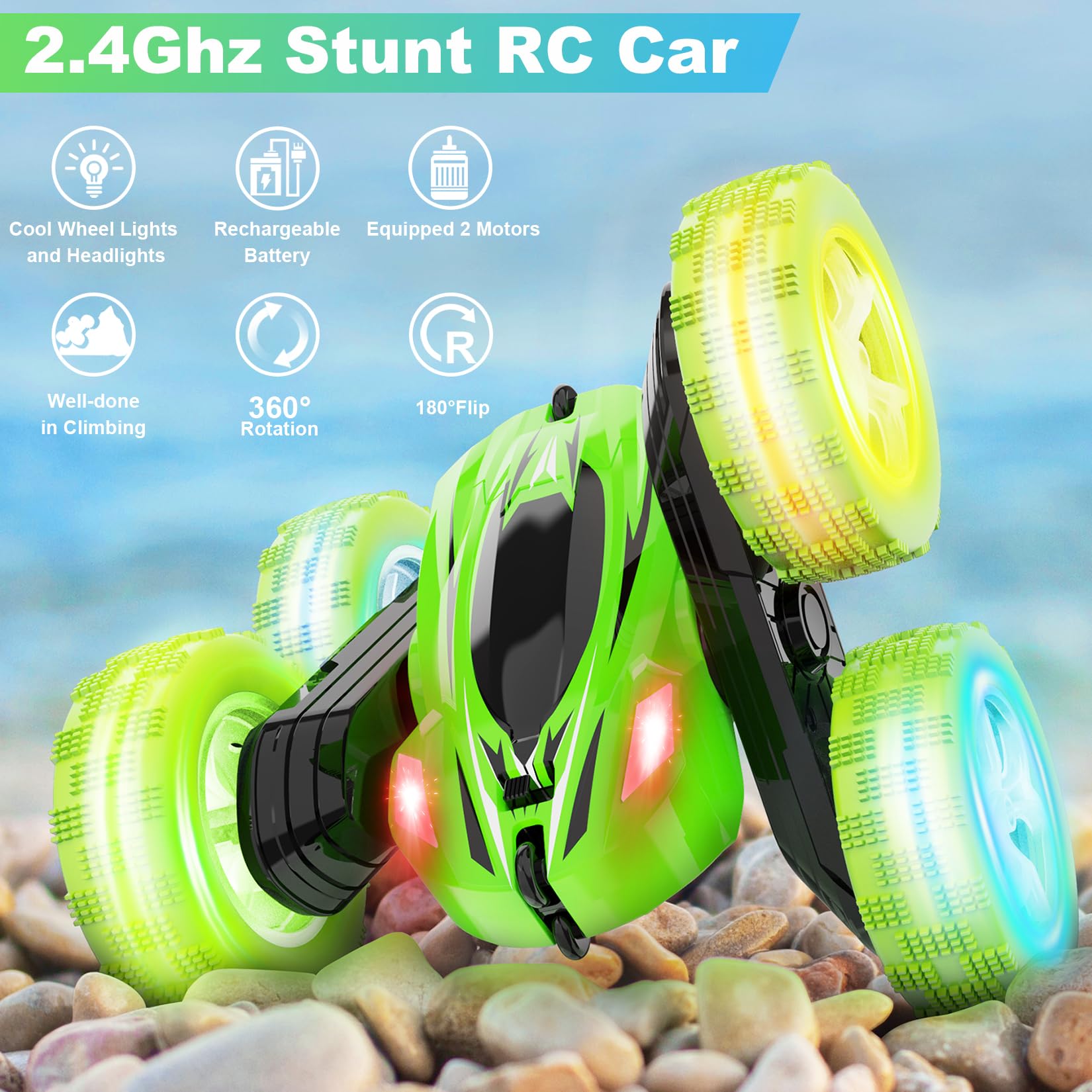 2.4GHz 4WD Fast Remote Control Car - 360° Rotating Monster Truck RC Toy for Kids | High Speed Off-Road Vehicle for Boys & Girls | Perfect for Indoor Play, Backyard Racing & Birthday Gifts