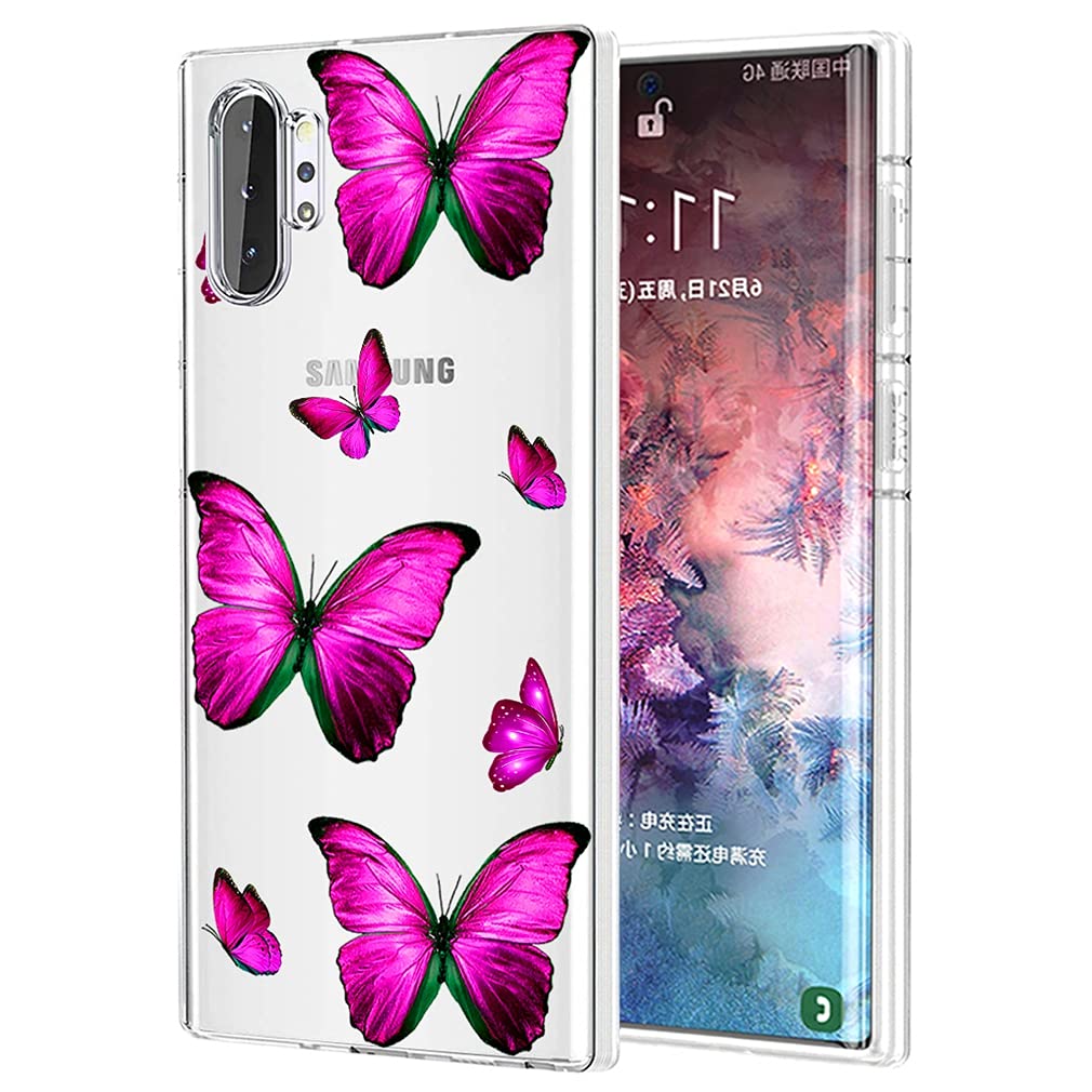 Samsung Galaxy Note 10 Plus 5G Case - Clear Flexible TPU Rubber Silicone Cover with Rose Butterfly Design | Shockproof Protective Phone Case for Galaxy Note 10+/Note 10 Plus | Perfect for Everyday Use, Work & Travel Protection