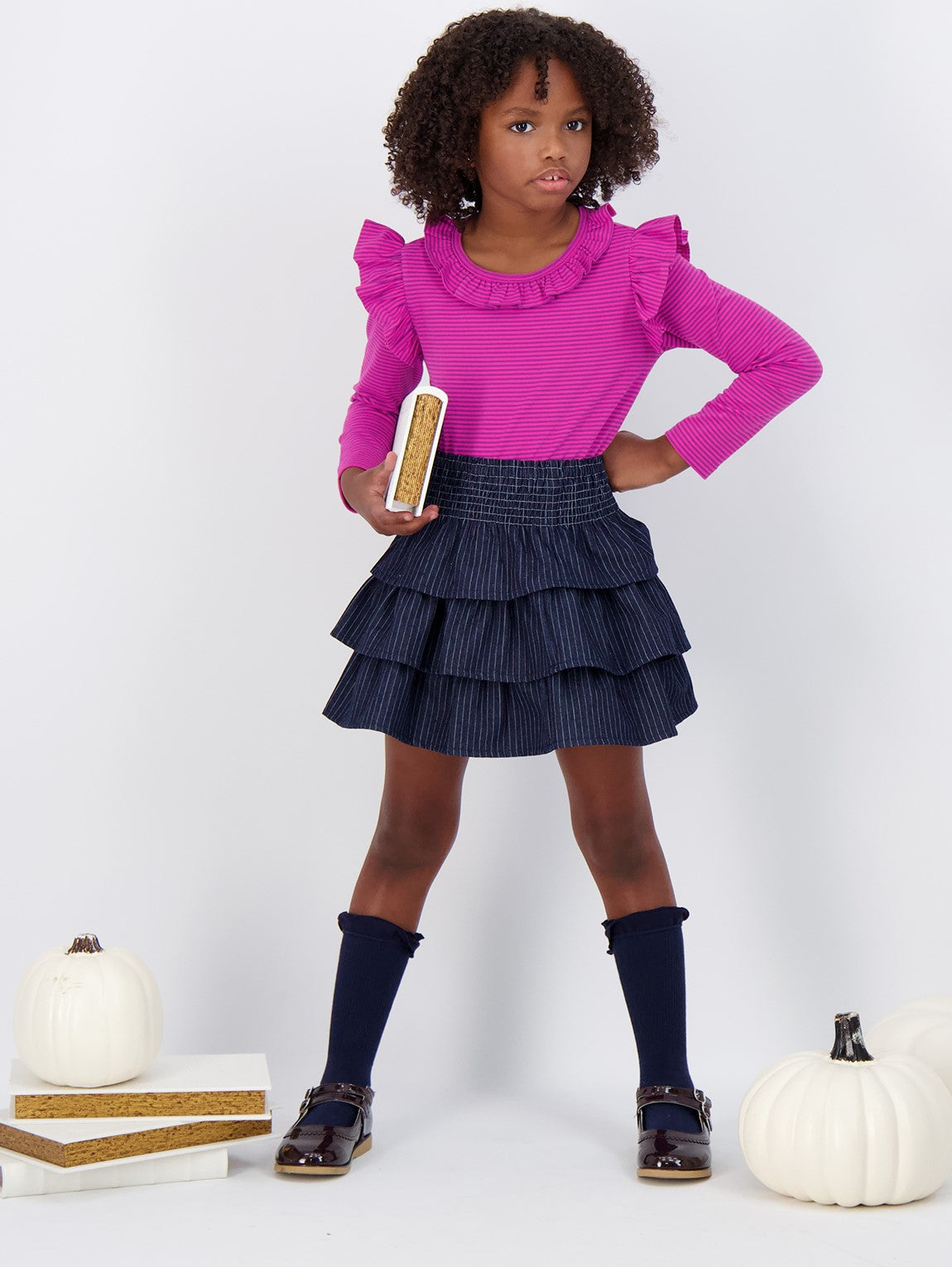 Luna Girls Ruffle Top - Pink & Purple Striped Blouse for Toddler Girls | Cute Casual Wear for Playdates, Parties & Photo Shoots