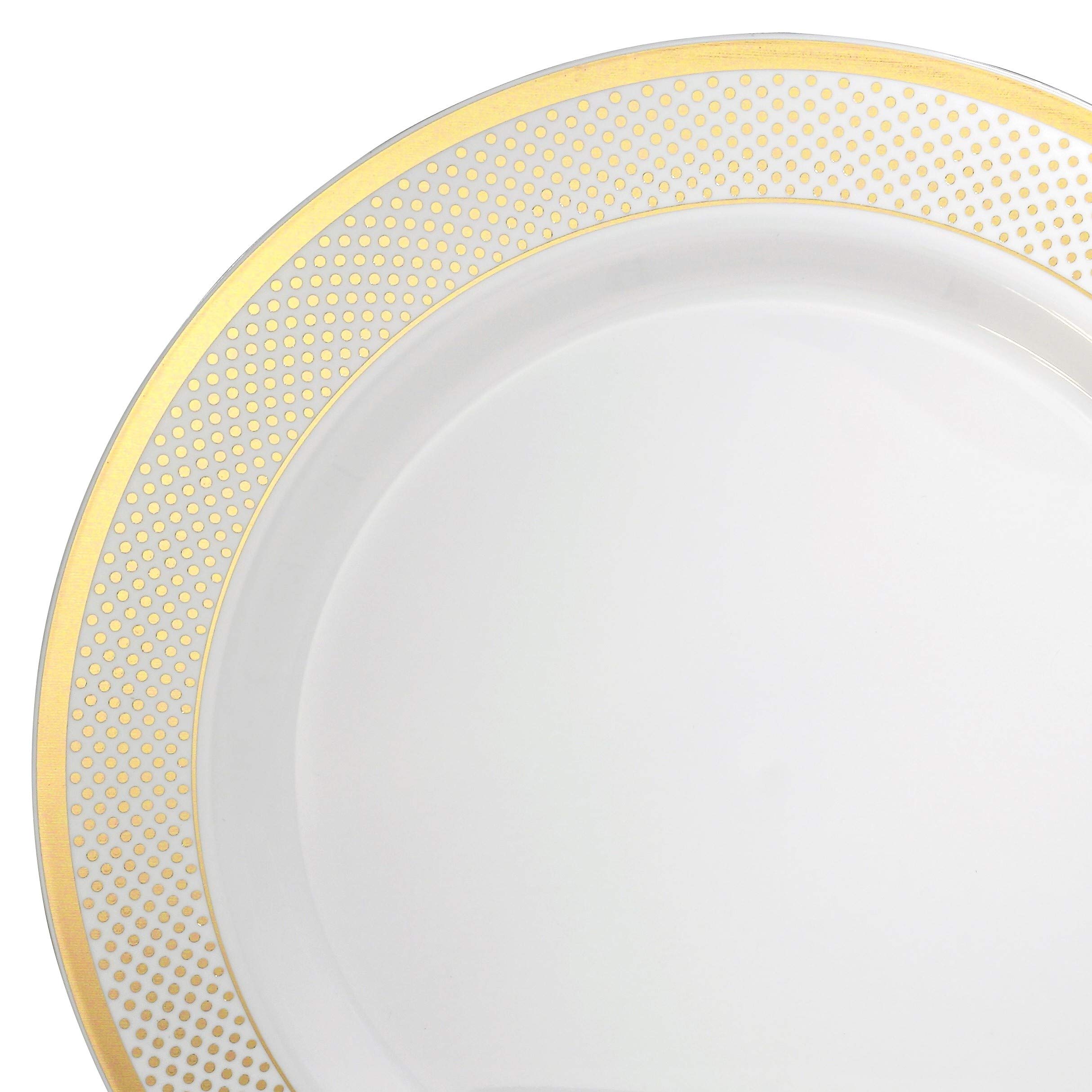 40-Pack Heavyweight Disposable Plastic Plates for Weddings & Parties - 10.5'' Elegant White & Gold Dinner Plates - Perfect for Wedding Receptions, Birthday Celebrations & Catering Events