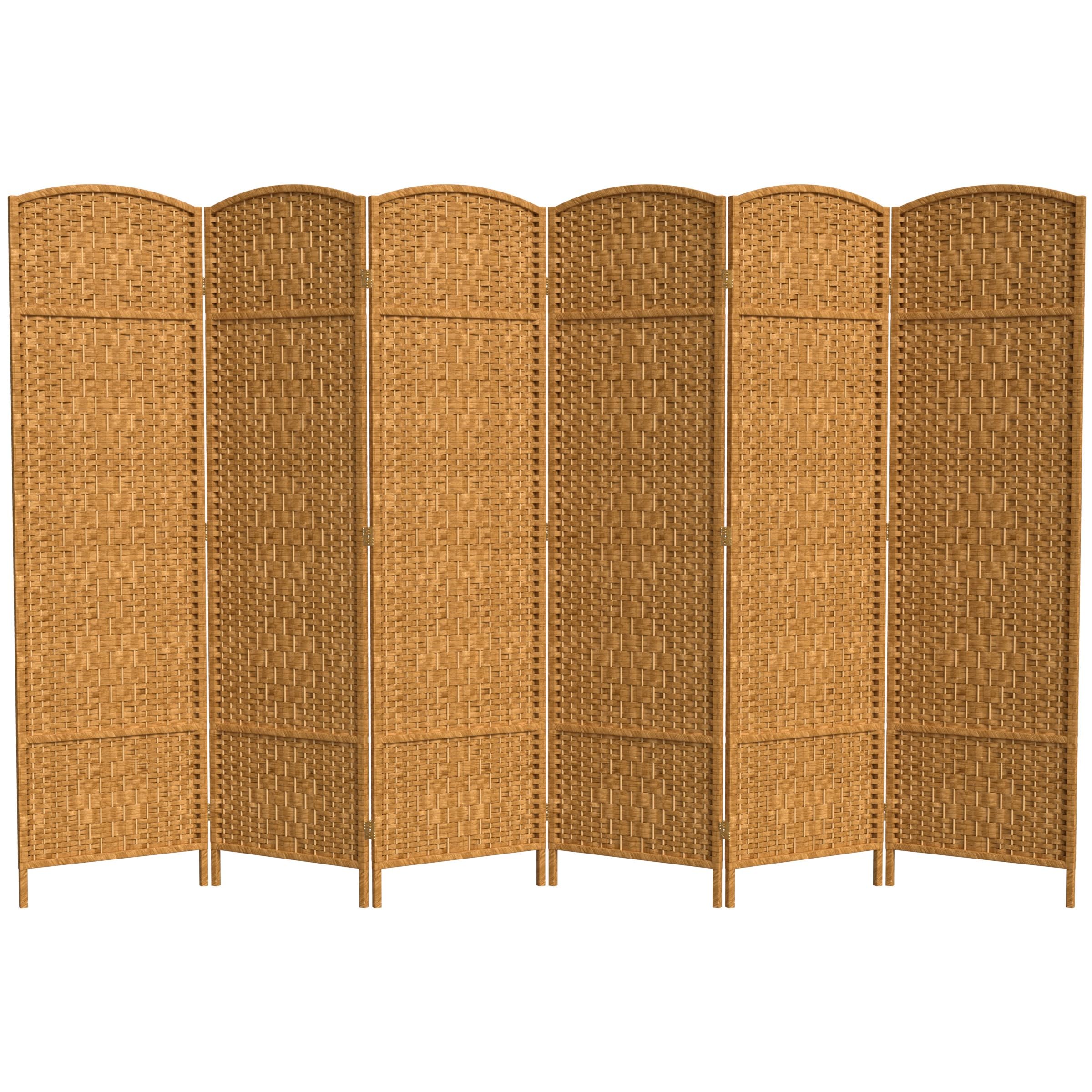 6 ft. Tall Diamond Weave Fiber Room Divider - Light Beige Red Lantern - 6 Panel Folding Privacy Screen for Home, Office, or Outdoor Use