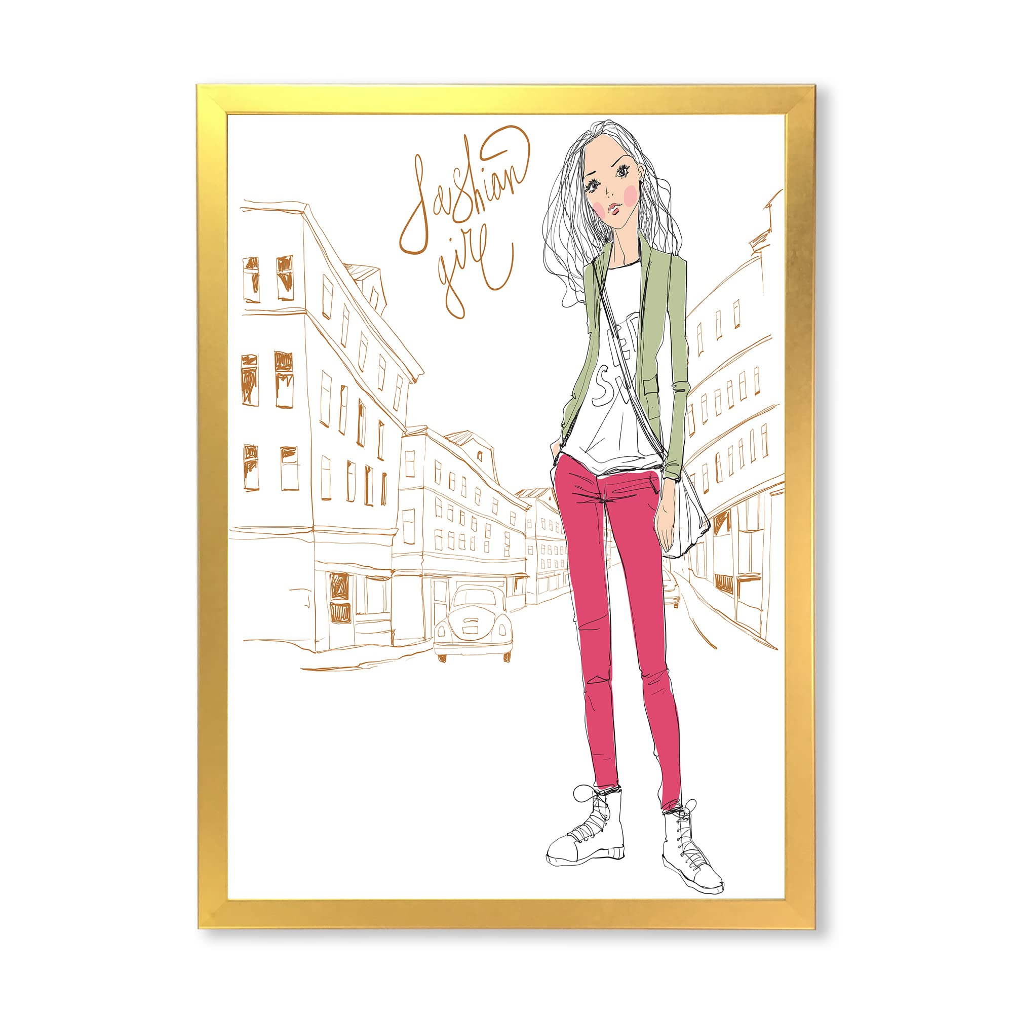 DesignQ Trendy Fashion Girl II Children's Art Framed Wall Decor - Perfect for Kids' Bedroom, Nursery & Playroom Decor