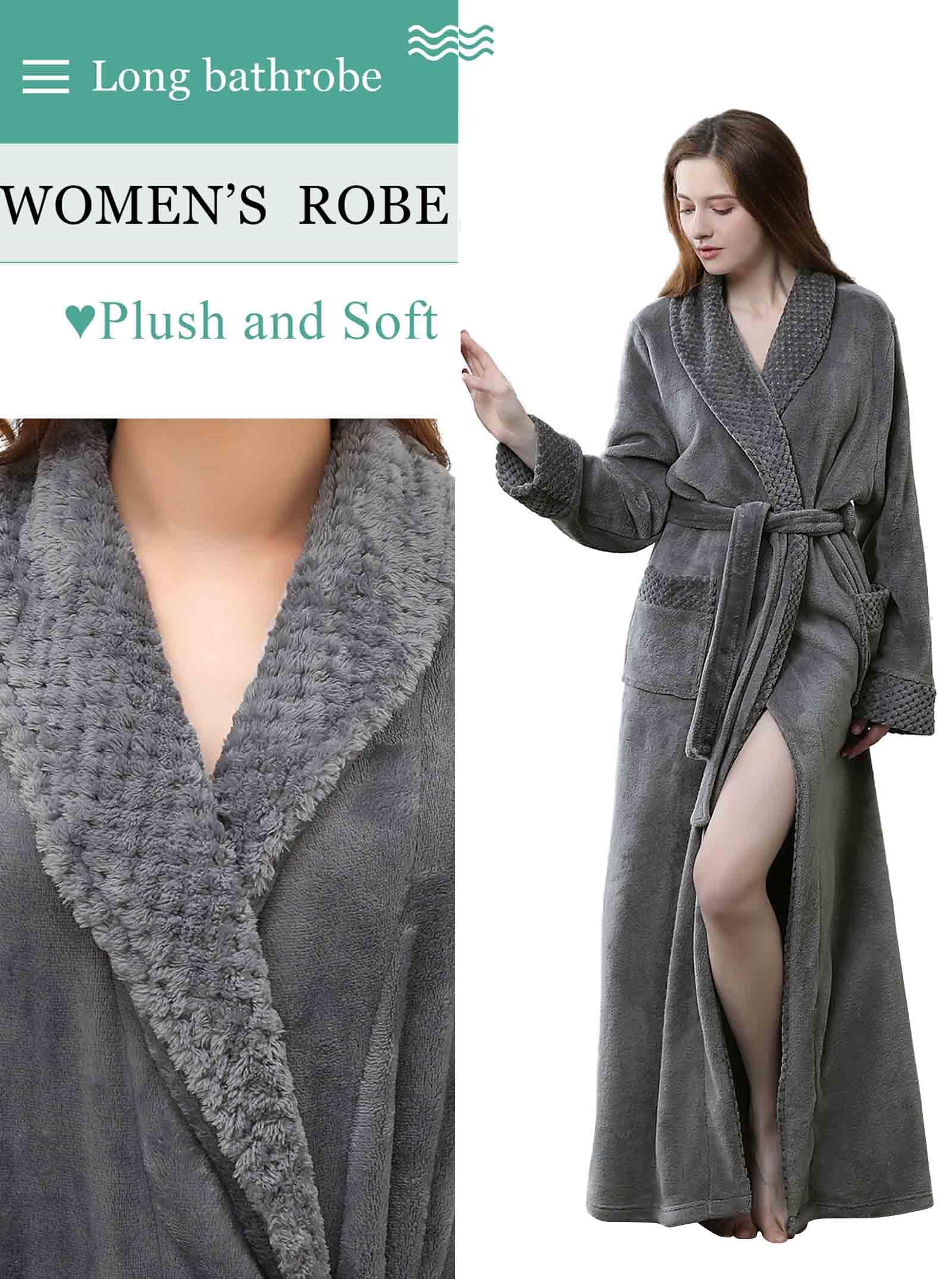 Artfasion Women's Long Fleece Robe - Soft Warm Winter Bathrobe with Pockets, Floor Length Flannel House Coat for Relaxing at Home, Spa Days & Cozy Evenings