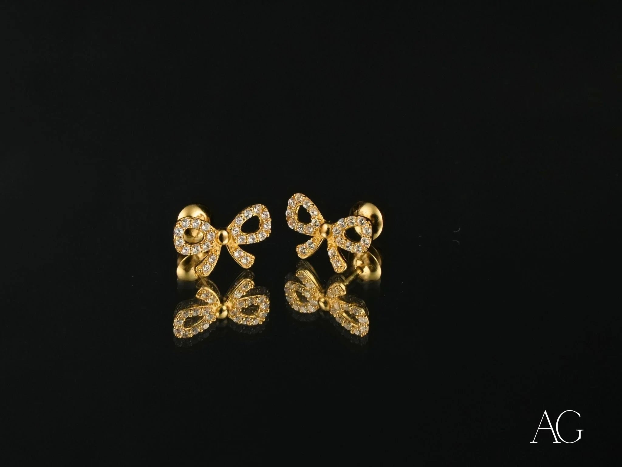 18K Gold CZ Bow Earrings for Women - Elegant Cubic Zirconia Stud Earrings - Perfect for Weddings, Parties & Everyday Wear